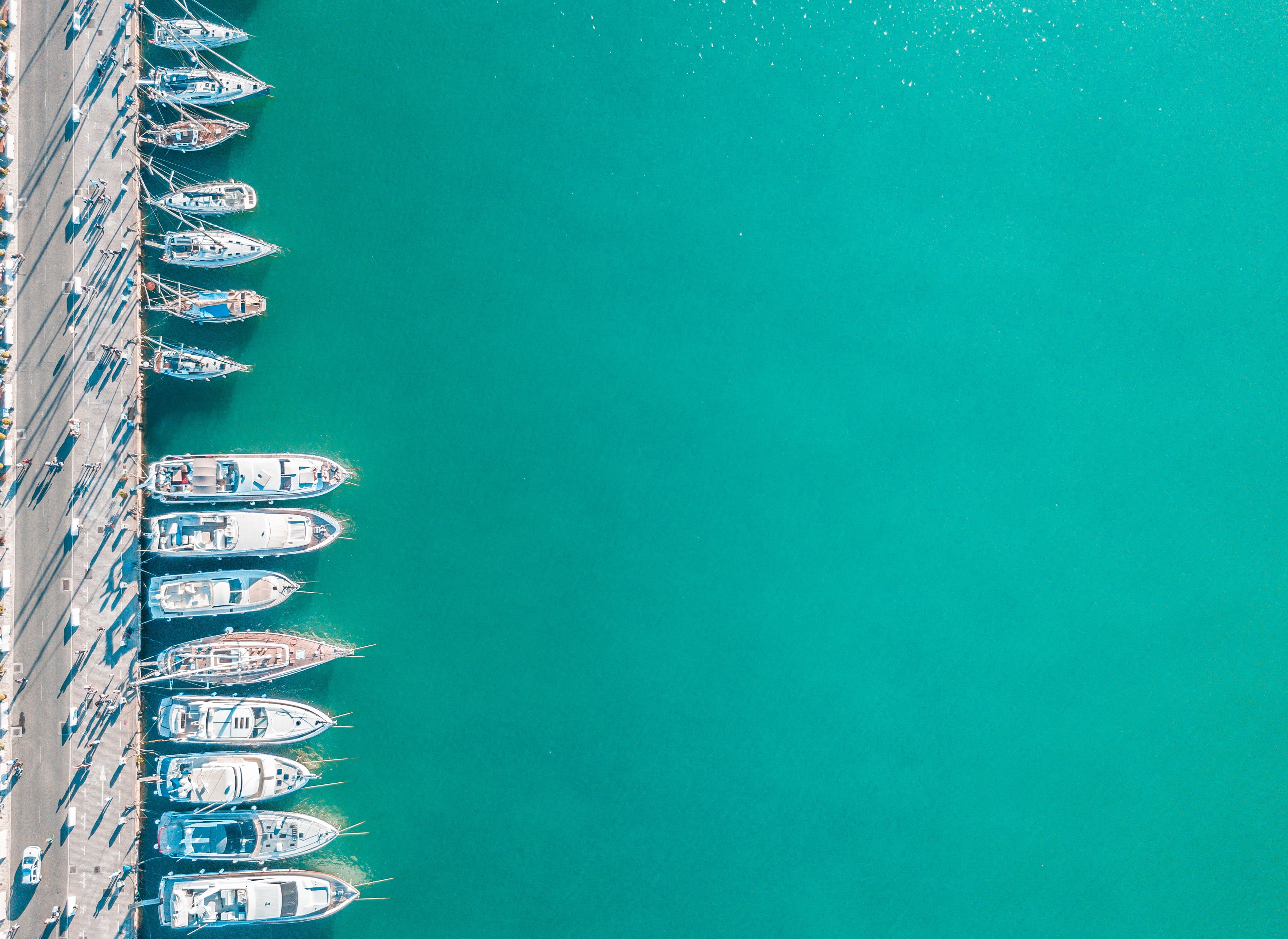 luxury, 2K, sea, no People, outdoors, built structure, aerial view, turquoise, nautical vessel, connection, blue, sport, tranquility, nature, in a row, HD Wallpaper