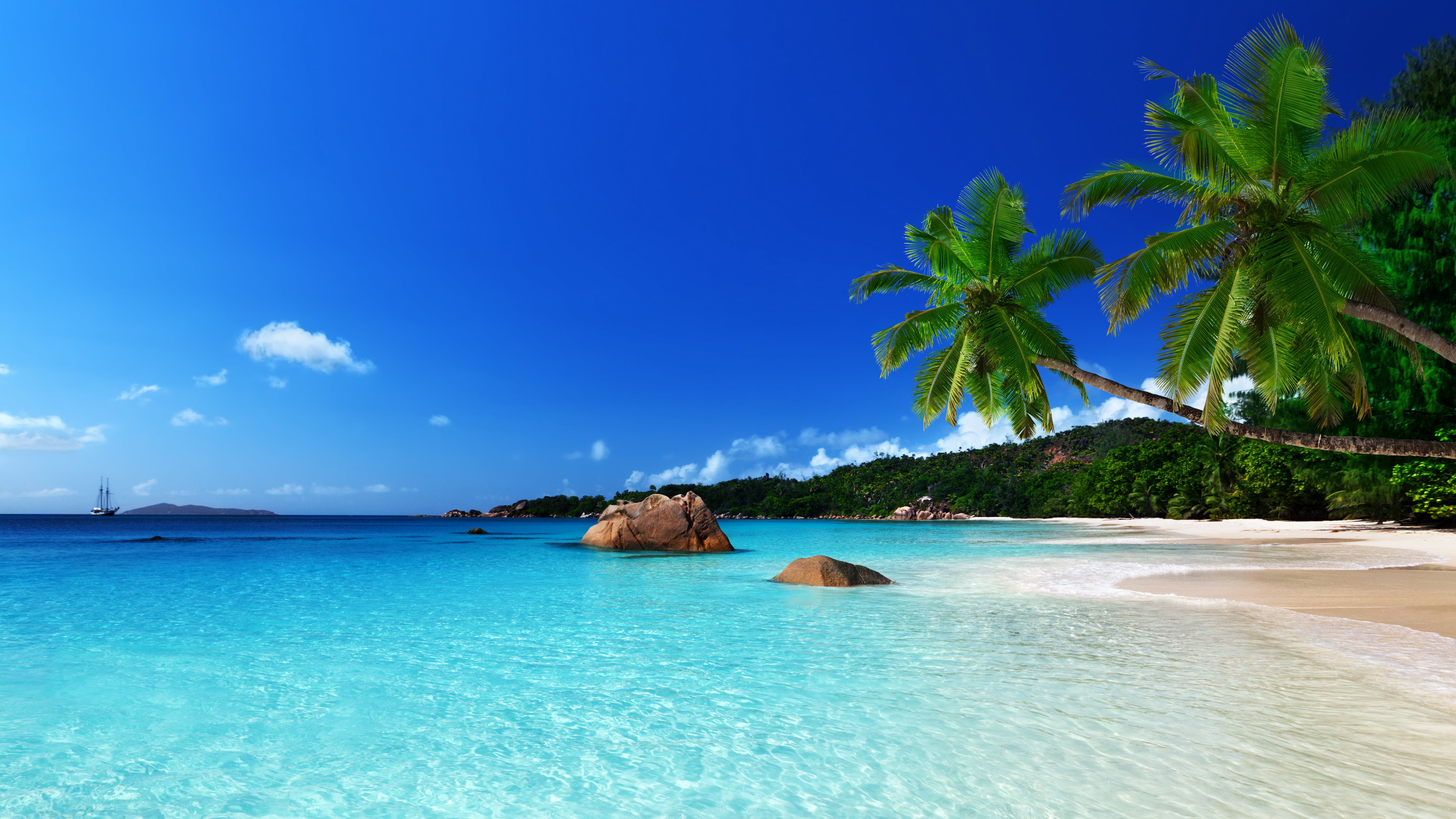 horizon over water, tourist Resort, seascape, luxury, beautiful, sea, scenics - nature, tourism, exoticism, beach, dreamlike, sky, vacations, coconut Palm Tree, HD Wallpaper