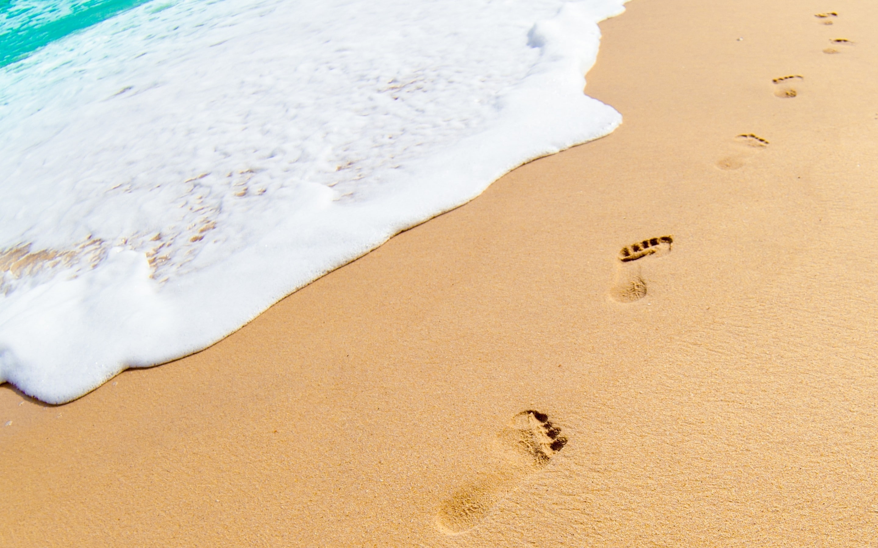 footprints, sand, brown, sea, 2K, HD Wallpaper