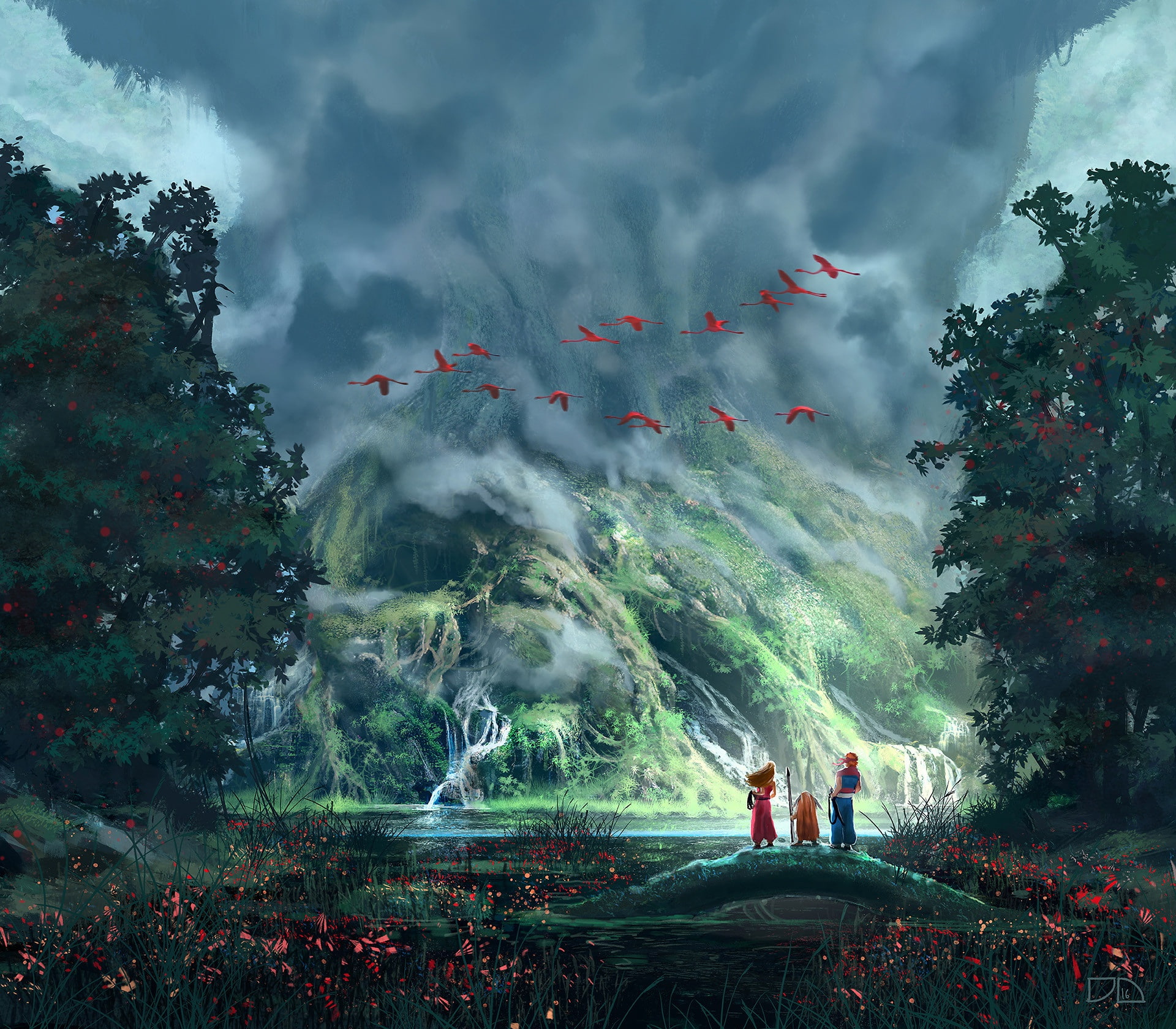 Flamingo, being, mountains, Mana Secrets, 1080P, forest, HD Wallpaper