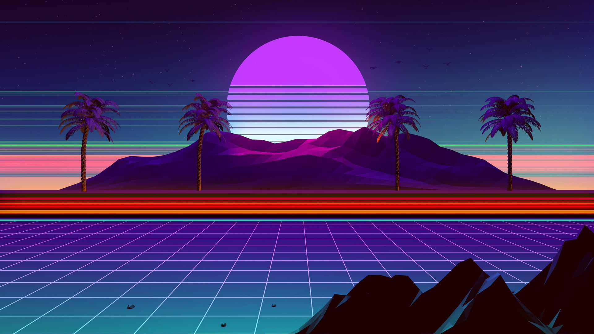 vaporwave, 1080P, Retrowave, HD Wallpaper
