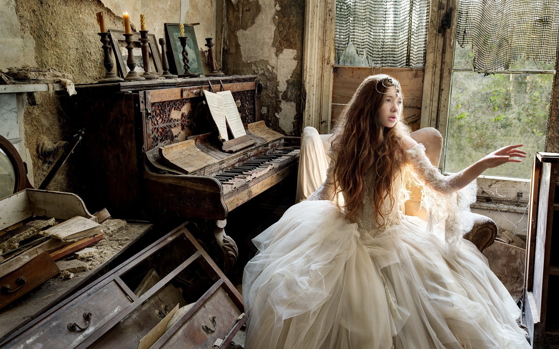 House, Style, Piano, Girl, 1080P, Music, Old, Retro, HD Wallpaper