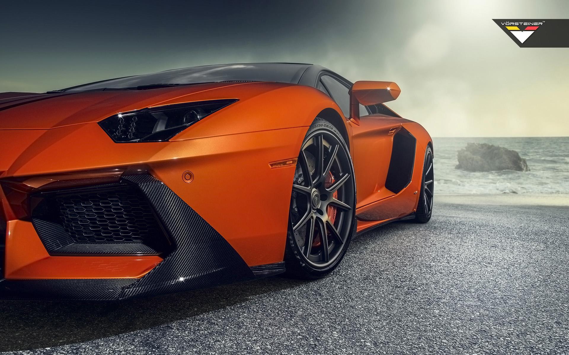 v, sports, black, 2014, orange, car, 1080P, cars, lamborghini, aventador, vorsteiner, zaragoza, HD Wallpaper