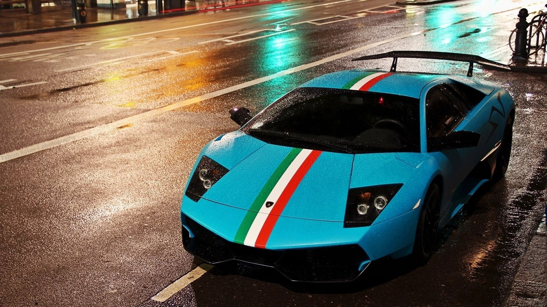 wet, land vehicle, symbol, outdoors, Lamborghini Murcielago, day, no people, car, motor vehicle, travel, nature, sports, mode of transportation, blue, teal, HD Wallpaper