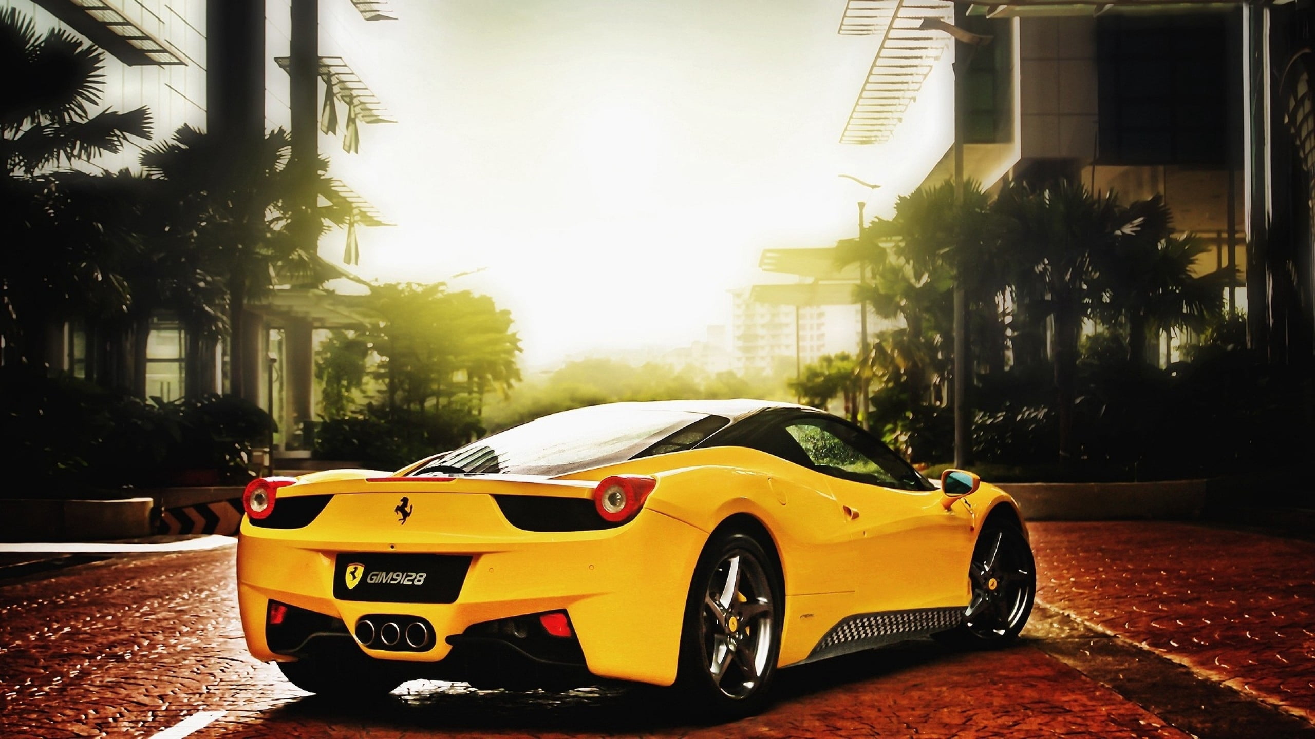 day, supercar, mode of transportation, built structure, city, sports Car, modern, street, speed, ferrari, gtb, plant, nature, sunlight, shiny, mode of Transport, HD Wallpaper