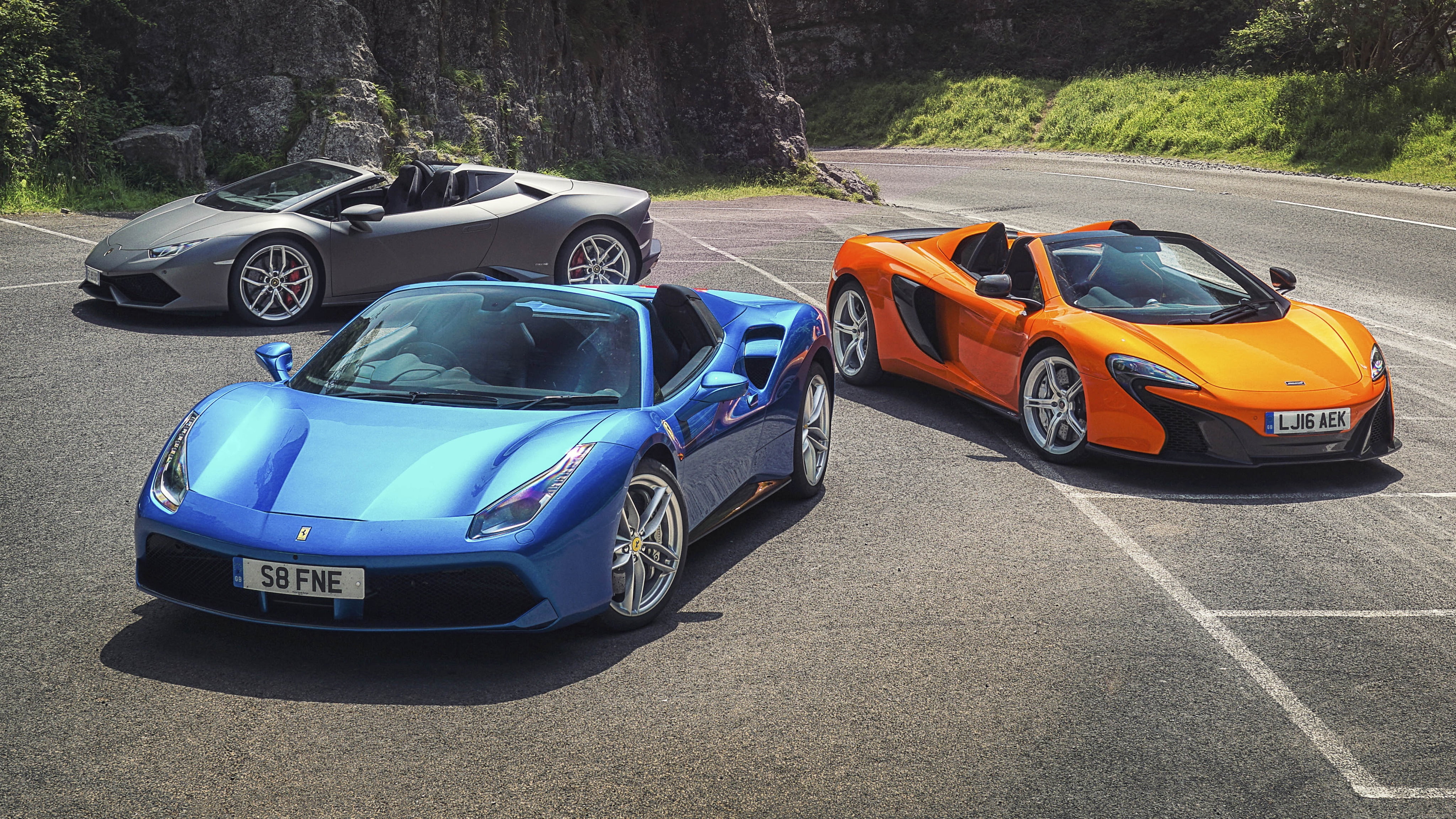tree, toy car, Spyder, blue, land, toy, Huracan, 650S, road trip, mode of transportation, sunlight, supercars, cars, transportation, 488 GTB, Ferrari, nature, HD Wallpaper