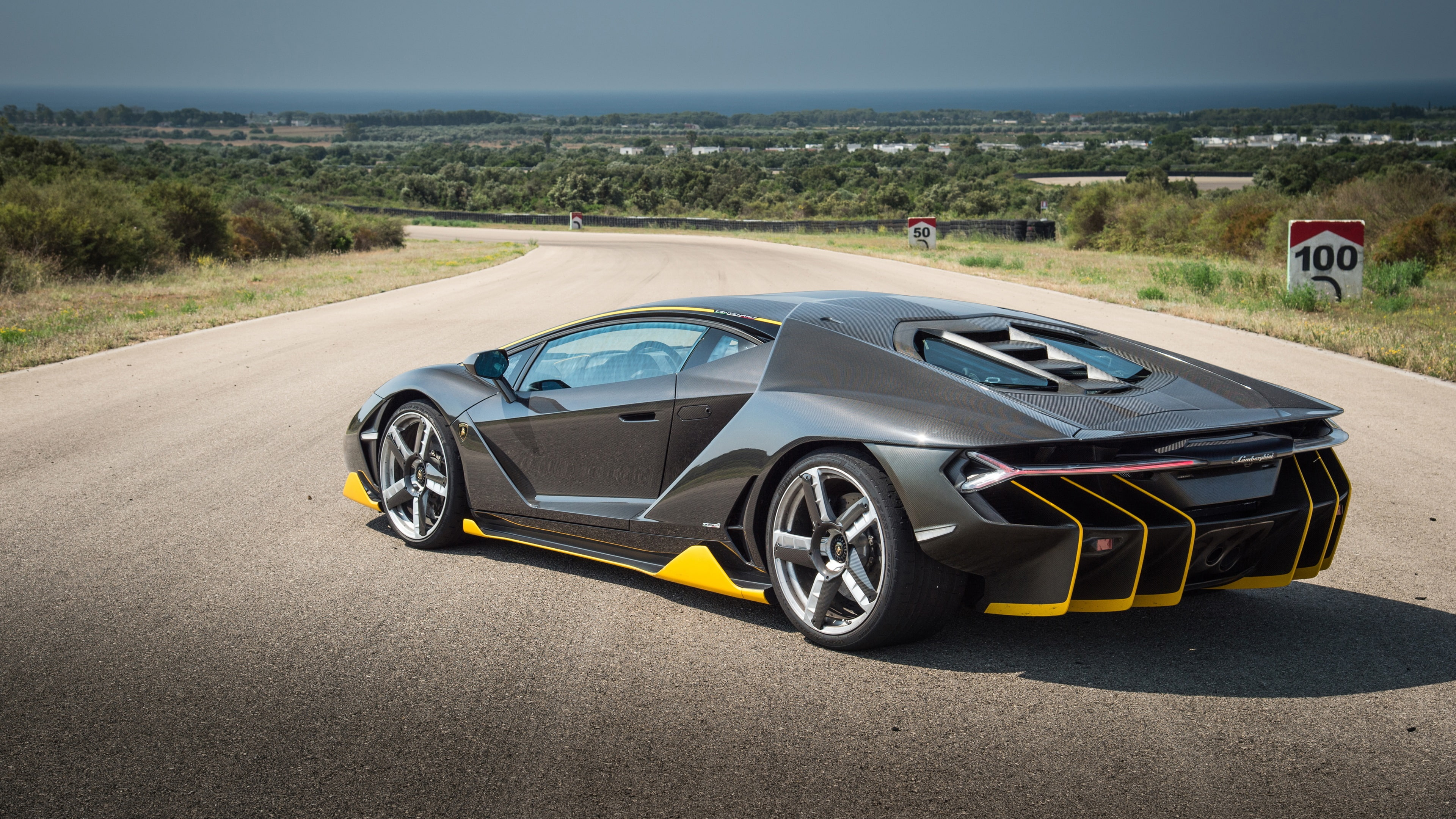 luxury, Supercar, yellow, Centenario, car, 4K, View, Back, Lamborghini, Black, HD Wallpaper