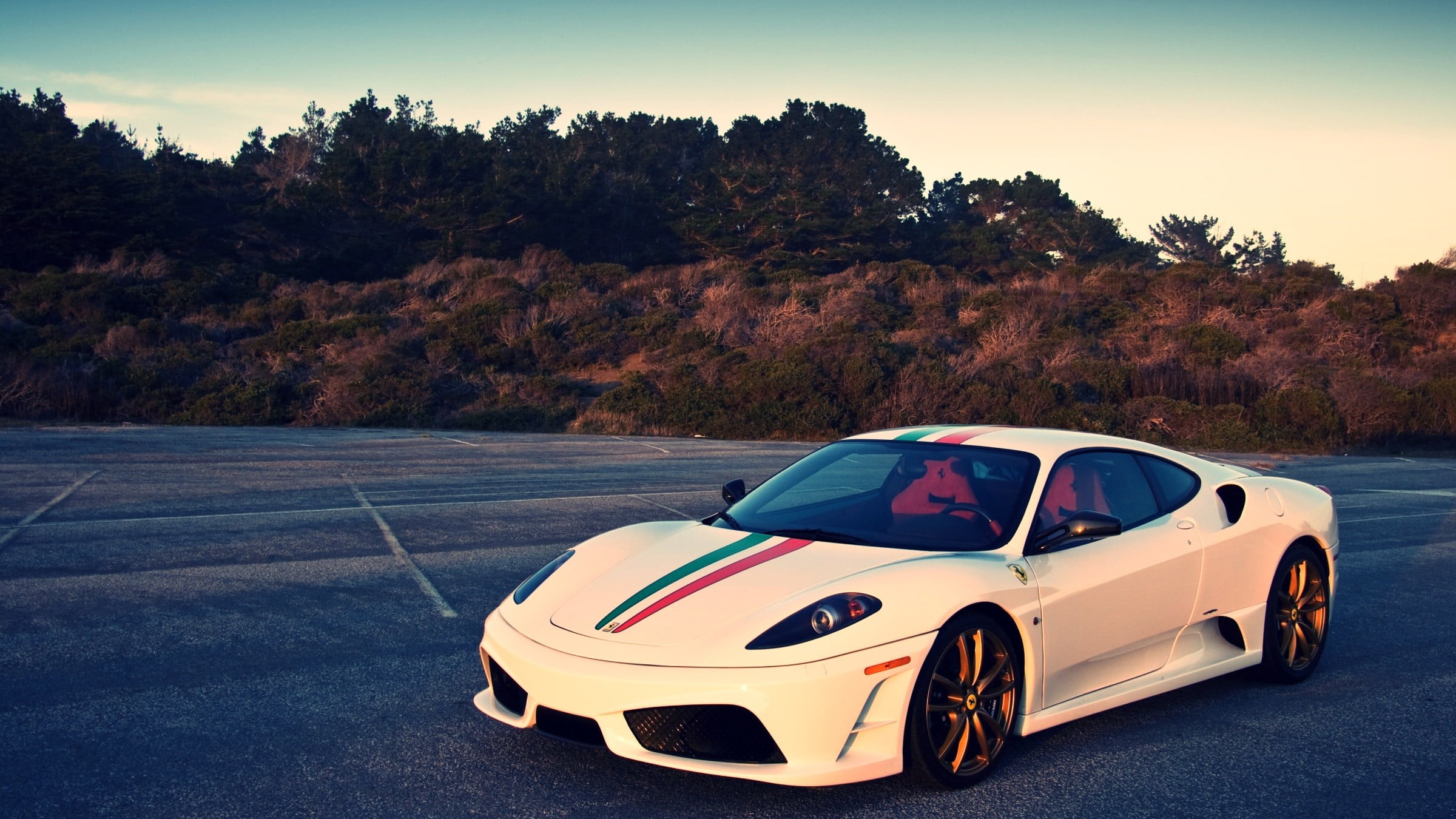 Ferrari, F430, 1080P, land, sky, Ferrari 430, sunglasses, transportation, Ferrari F430 Scuderia, travel, sunset, mountain, car, mode of transportation, HD Wallpaper