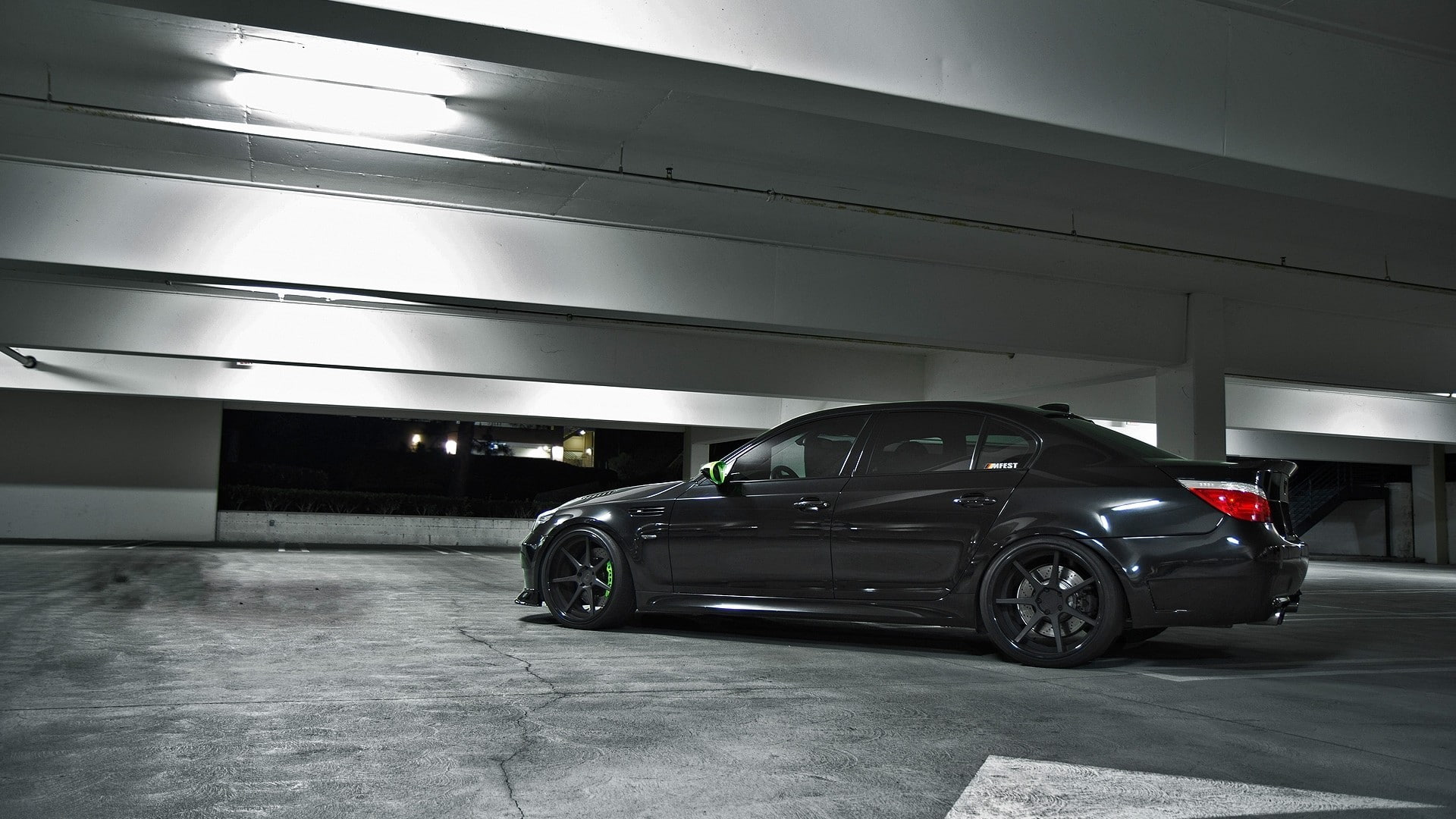 luxury, garage, sign, parking garage, parking, sports car, transportation, motor vehicle, built structure, no people, car, BMW E60, parking lot, 1080P, HD Wallpaper