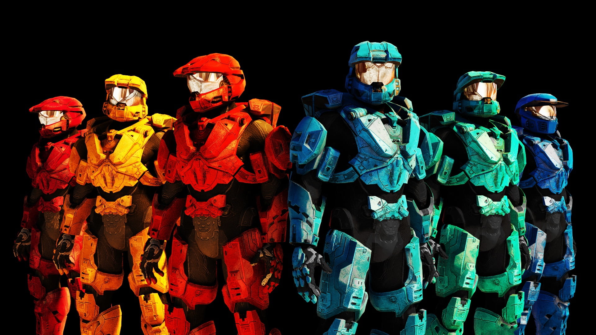 Tuker (Red vs Blue), Grif (Red vs Blue), Church (Red vs Blue), Halo, Sarge (Red vs Blue), Red vs. Blue, futuristic armor, Simmons (Red vs Blue), 1080P, HD Wallpaper