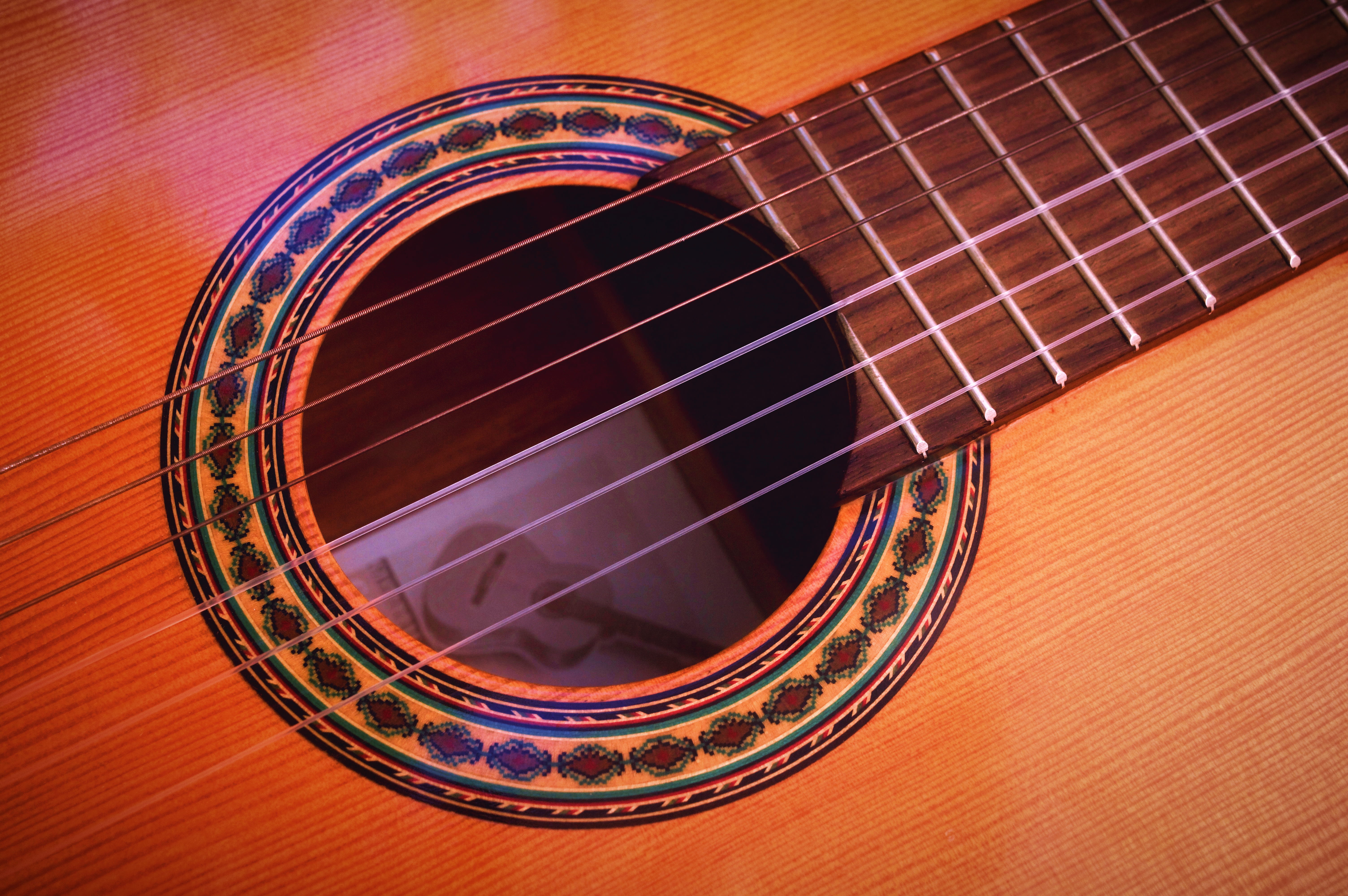madera, acoustic, guitar, string, españa, studio shot, guitarra, high angle view, spain, string instrument, purple, art and craft, classical style, closeup, HD Wallpaper