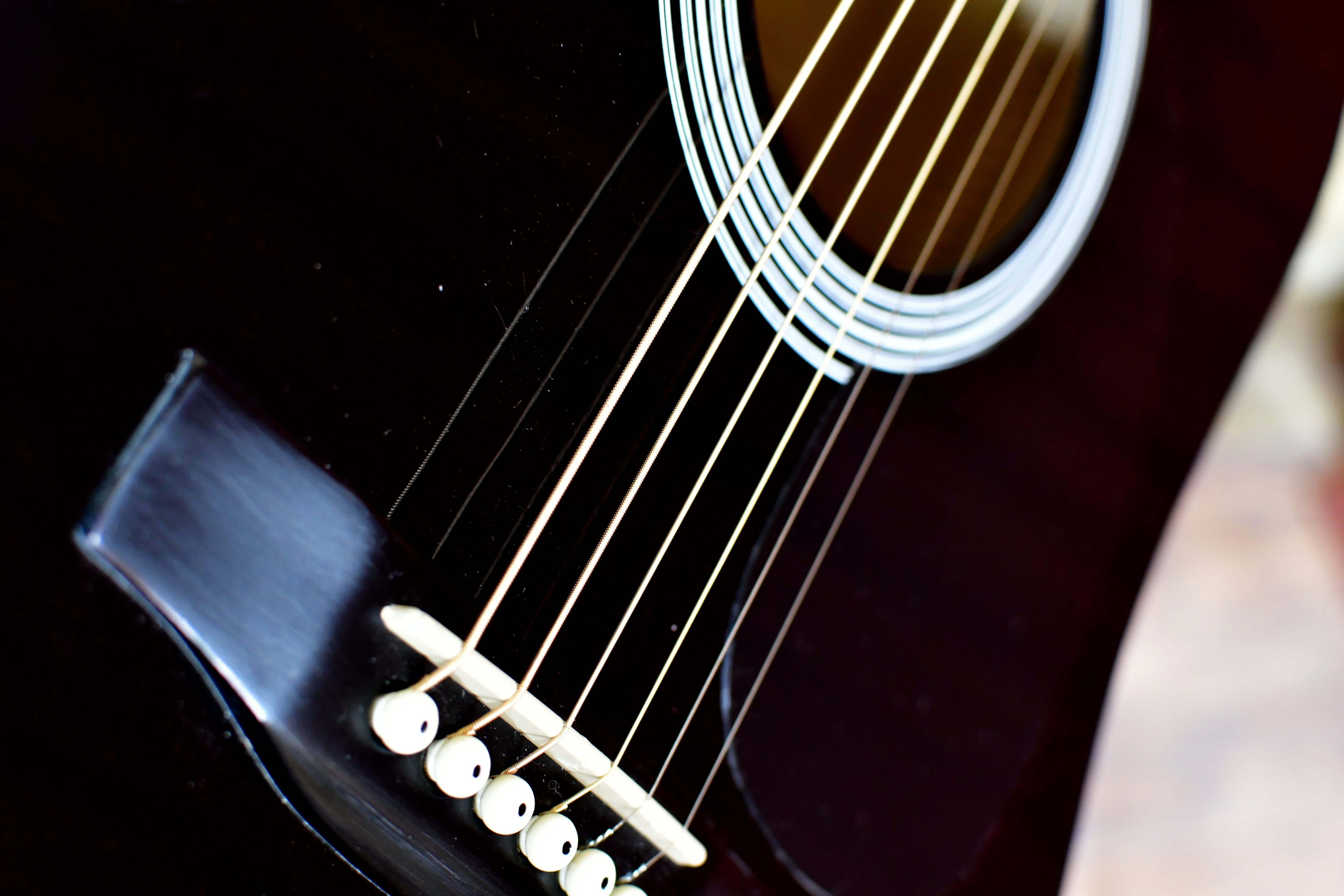 selective focus, arts culture and entertainment, no people, strings, focus on foreground, string, fretboard, black guitar, guitar lover, web design, wood - material, HD Wallpaper