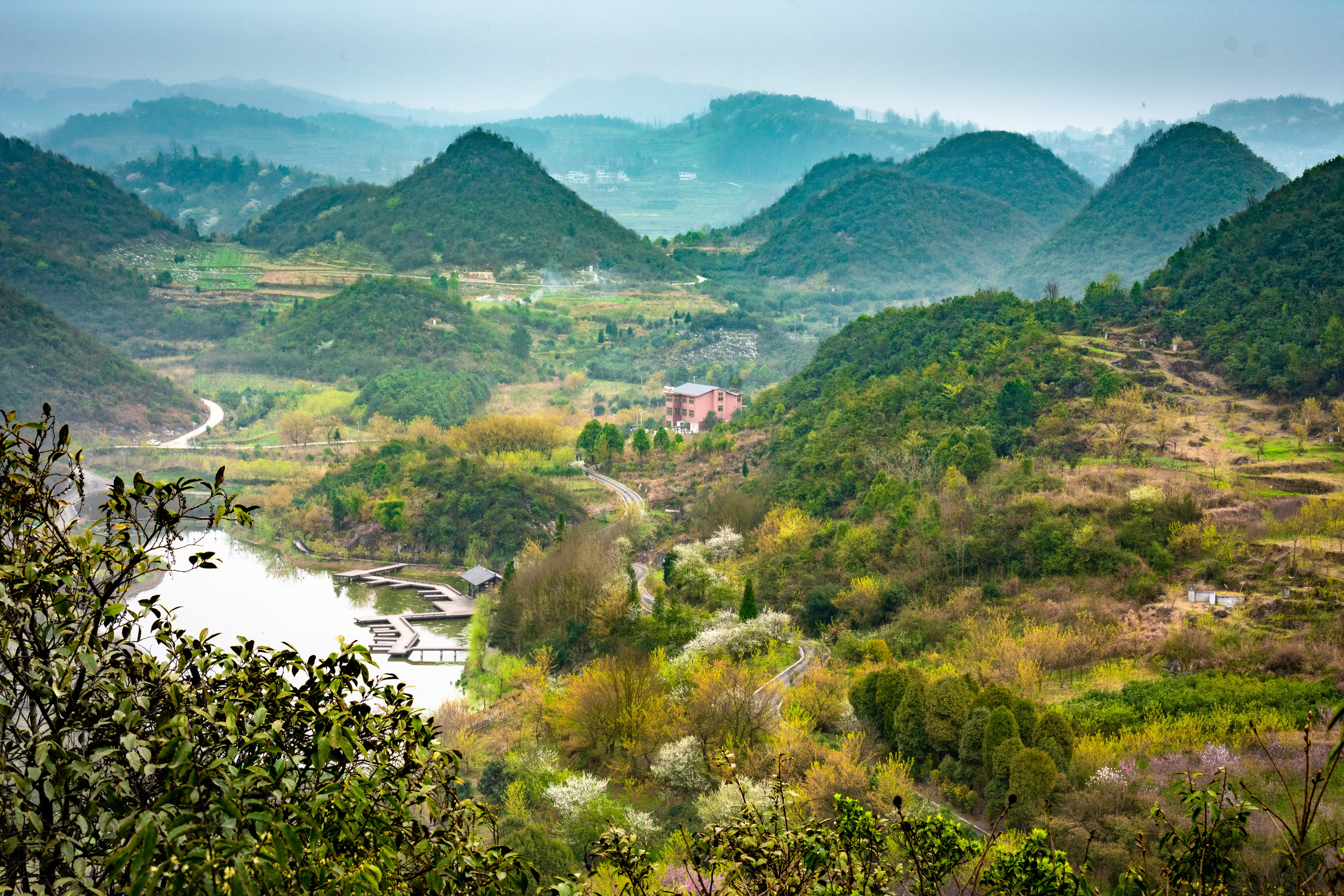 scenics - nature, nature, cloudy day, environment, guiyang, landscape, penglai village, village, tranquil scene, green color, growth, tree, outdoors, beauty in nature, HD Wallpaper