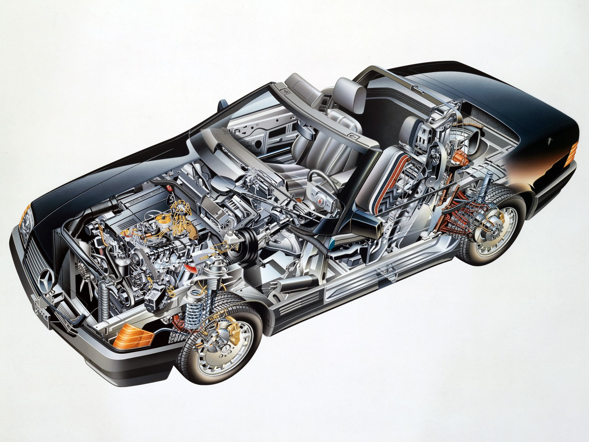 1988, cars, 1080P, cutaway, benz, 500, mercedes, HD Wallpaper