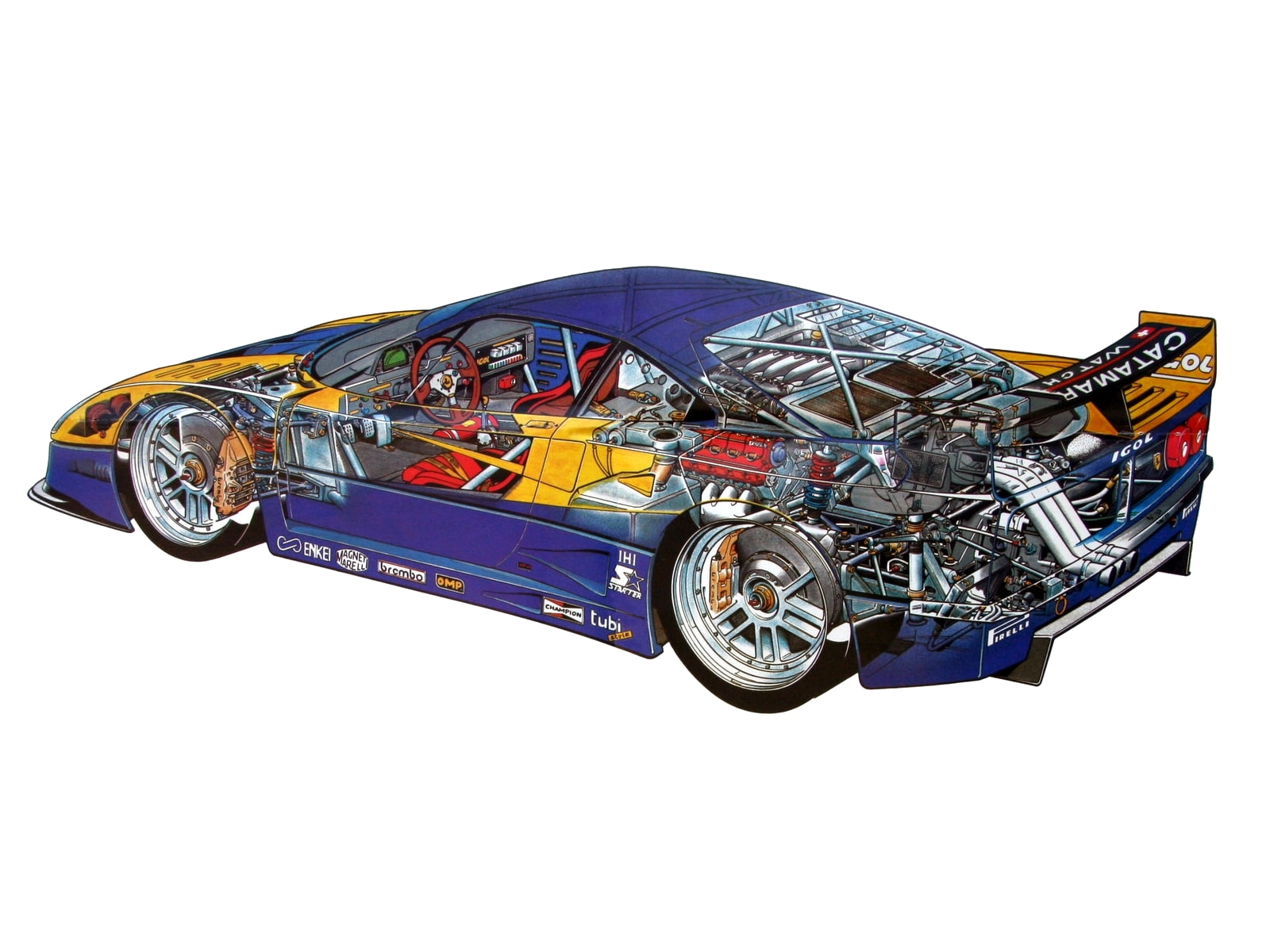 ferrari, 1989, engine, racing, cutaway, interior, race, f40, 720P, supercar, HD Wallpaper