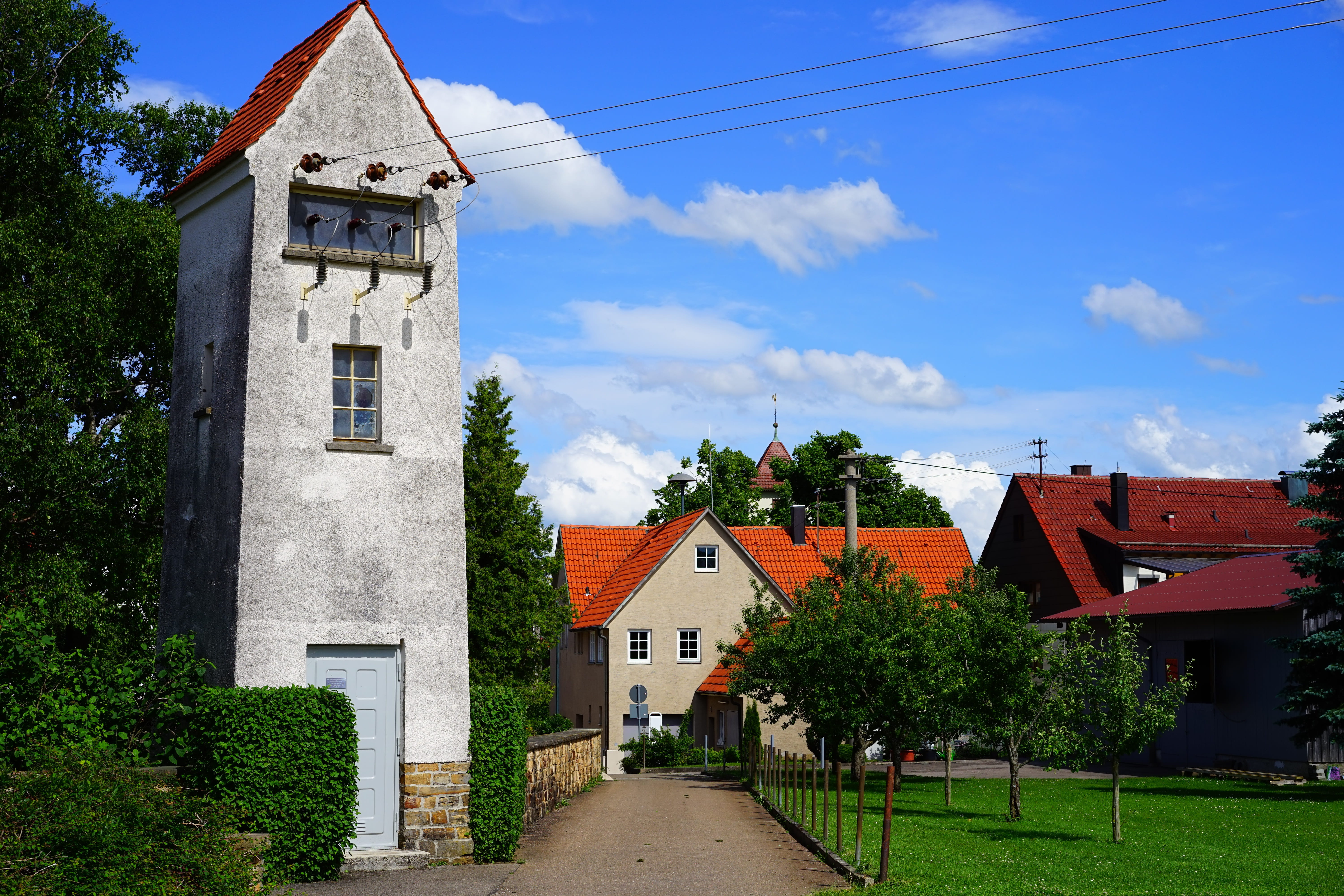 roof, old fashioned, out of date, place, energy supply, village, architecture, ochsenwang, tower station, building, outdoors, built structure, transportation, HD Wallpaper