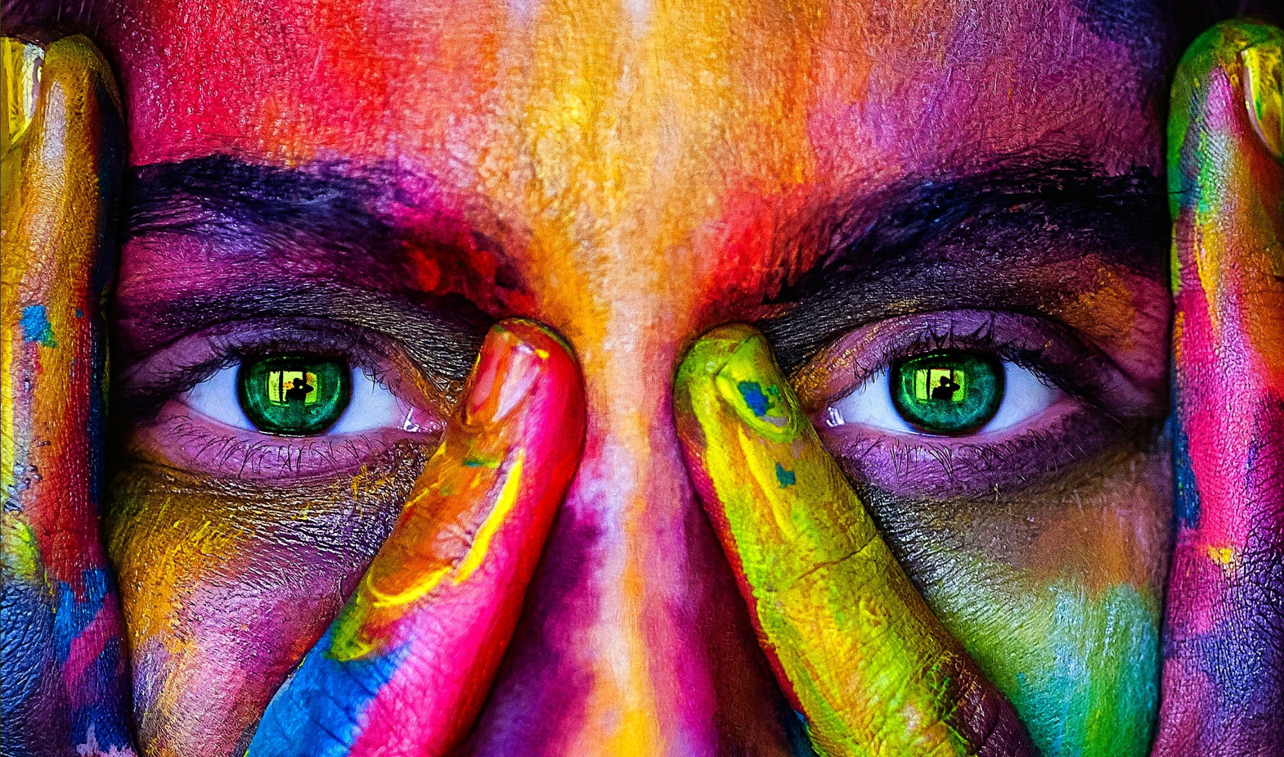 2K, looking at camera, human eye, woman, girl, vibrant color, multi colored, human body part, adult, model, happy eyes, headshot, one person, closeup, HD Wallpaper