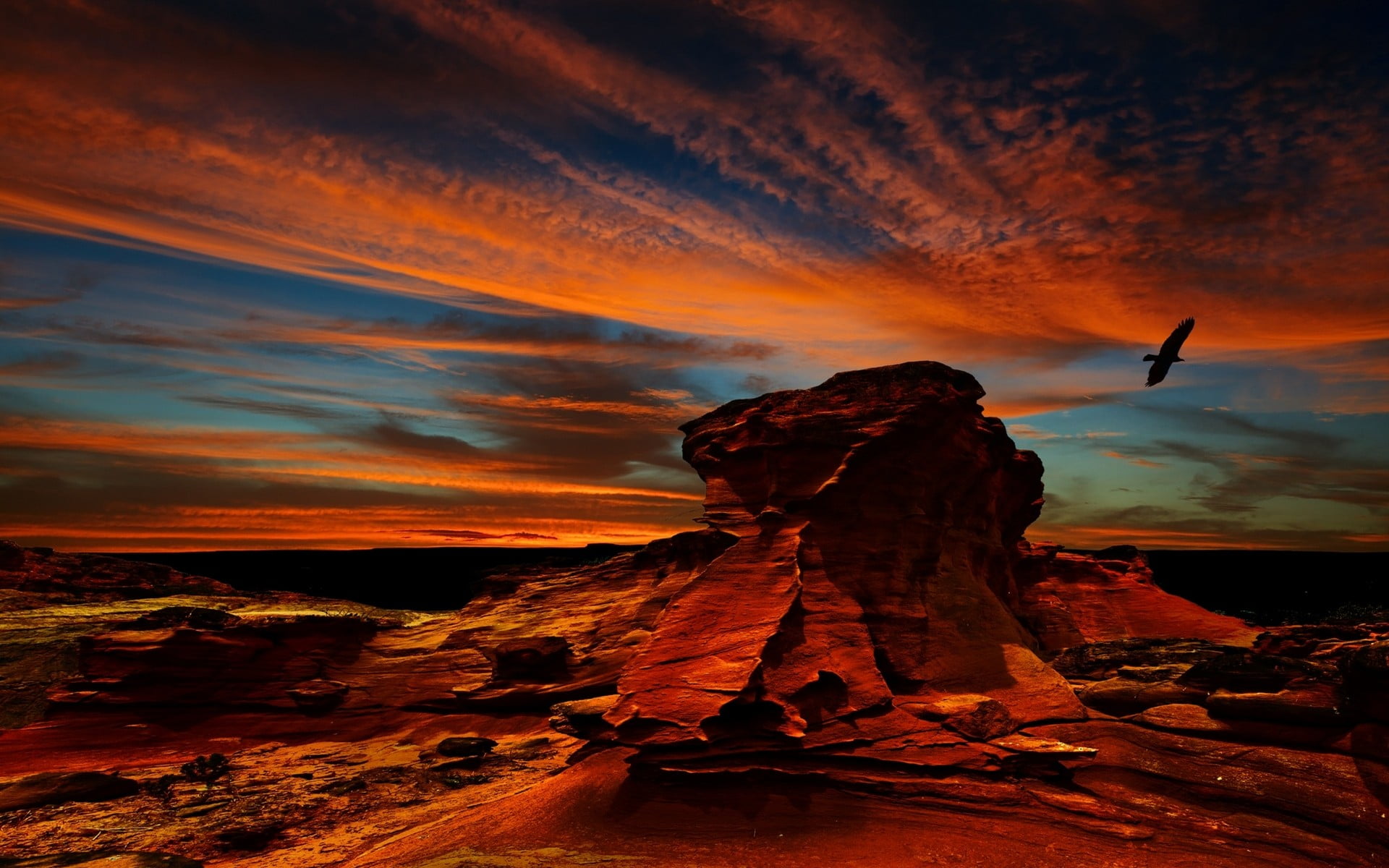 sky, flying, no people, cloud - sky, orange color, rock formation, erosion, formation, scenics - nature, tranquil scene, colorful, condors, rock - object, HD Wallpaper