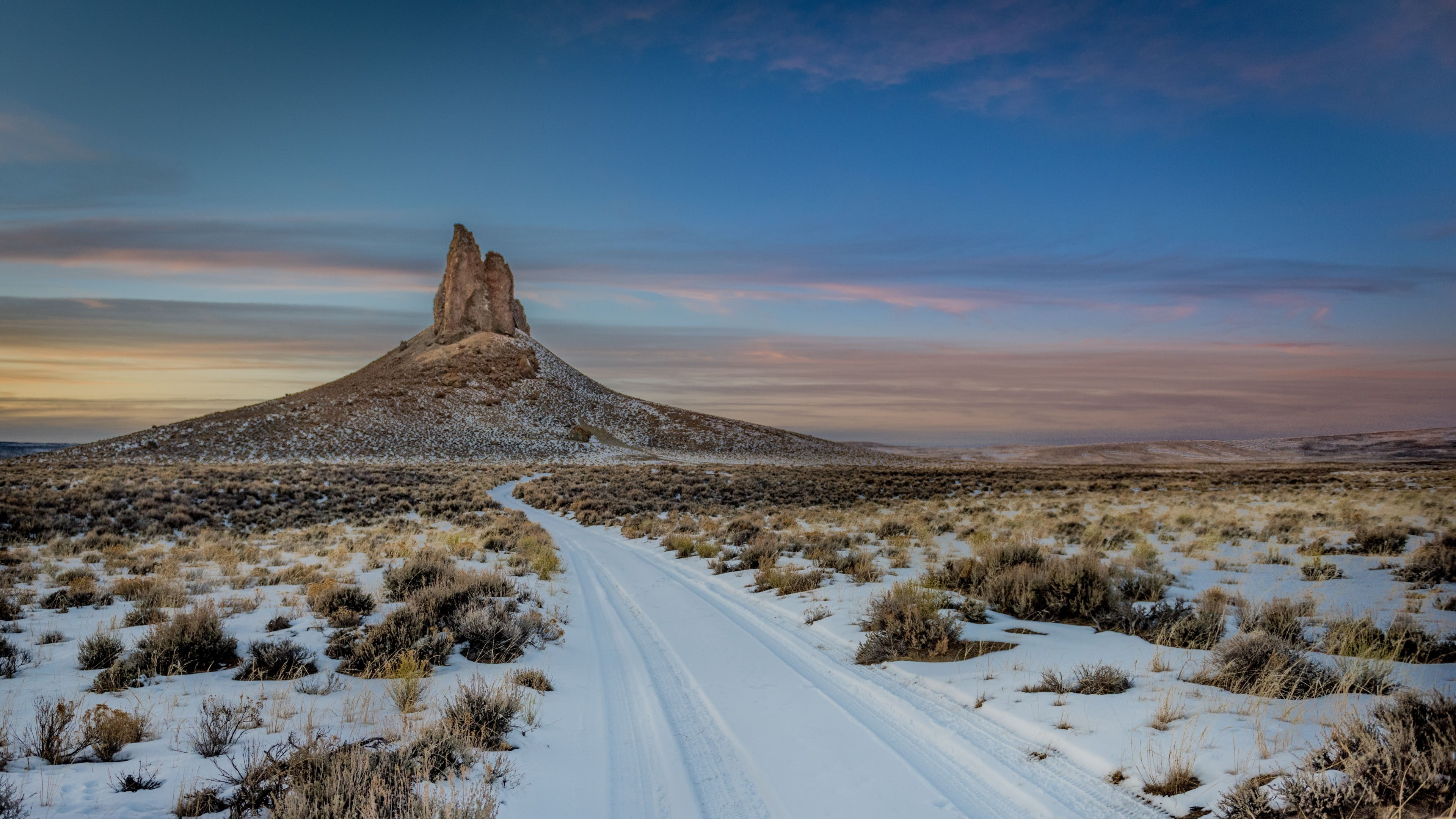 landscape, tranquility, snowcapped mountain, cloud - sky, snow, hills, beauty in nature, scenics - nature, winter, 4K, dirt road, environment, nature, HD Wallpaper