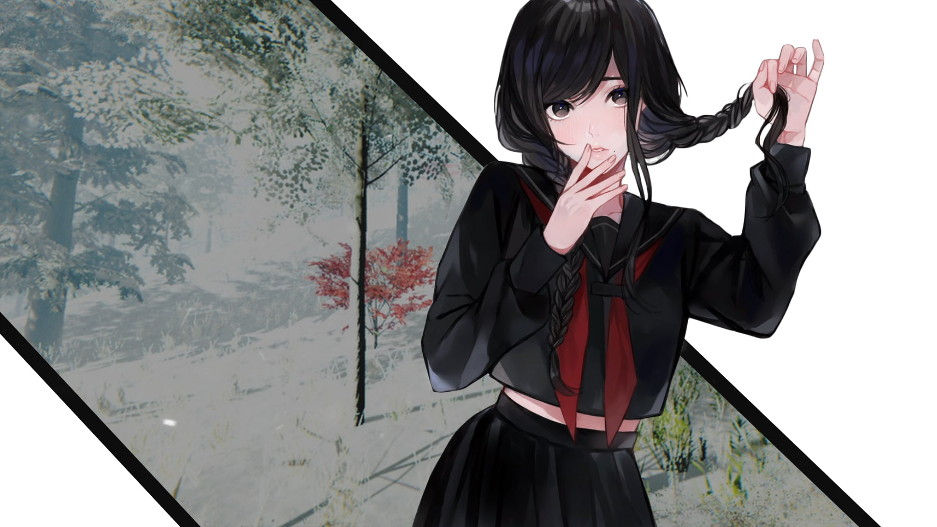 digital art, waist up, wall - building feature, young adult, women, clothing, front view, holding, anime, one person, indoors, artwork, young women, business person, HD Wallpaper