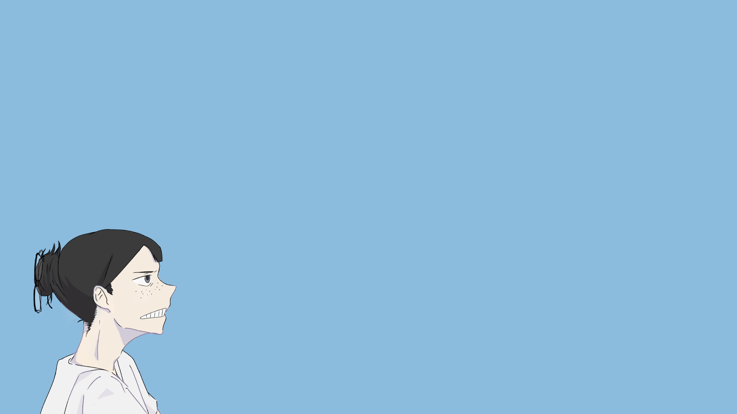 glasses, Kanamori Sayaka, minimalism, simple background, 2K, blue background, Eizouken ni wa Te wo Dasu na!, HD Wallpaper