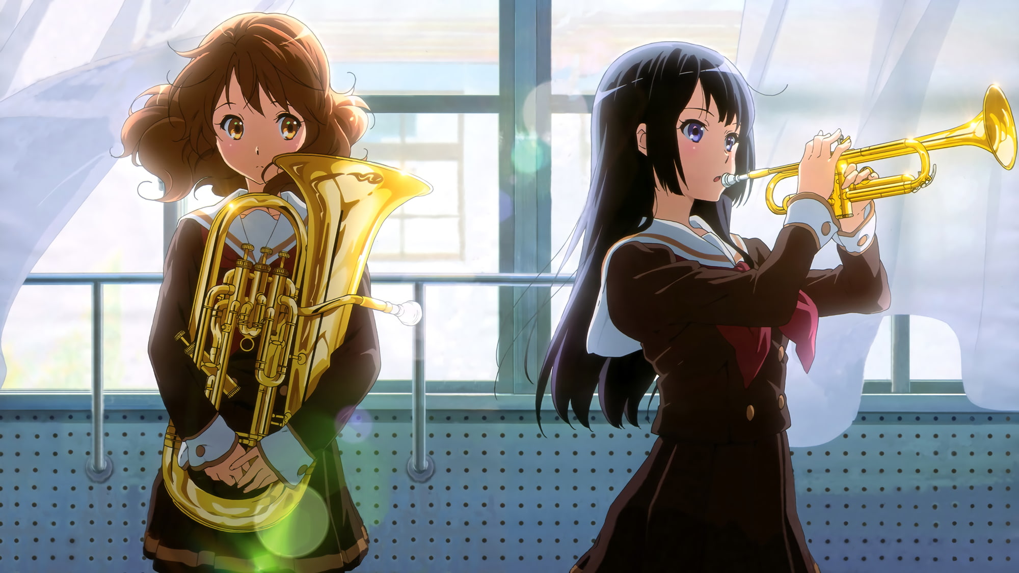 women, 1080P, indoors, human representation, Hibike! Euphonium, child, oumae kumiko, leisure activity, representation, sister, young women, music, people, HD Wallpaper