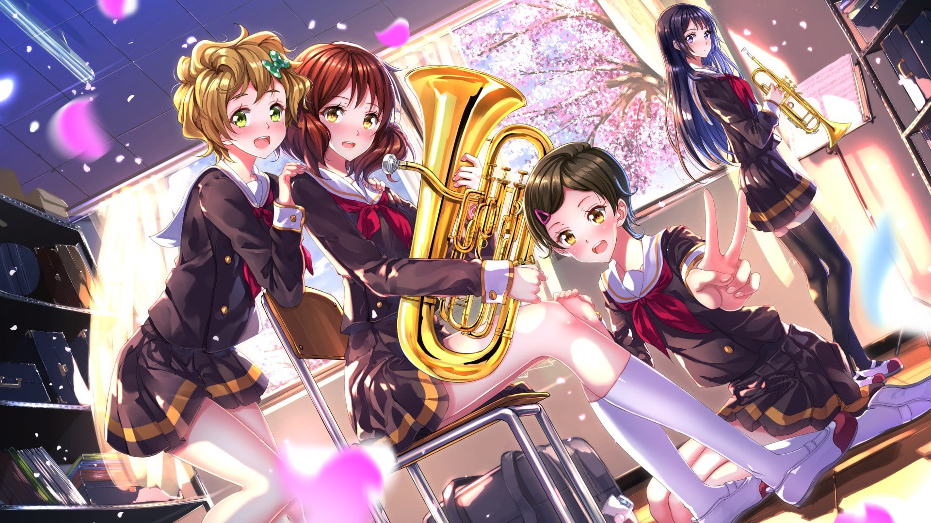 fun, Hibike! Euphonium, Katou Hazuki, Oumae Kumiko, smiling, Swordsouls, people, music, happiness, event, excitement, emotion, anime girls, lifestyles, HD Wallpaper