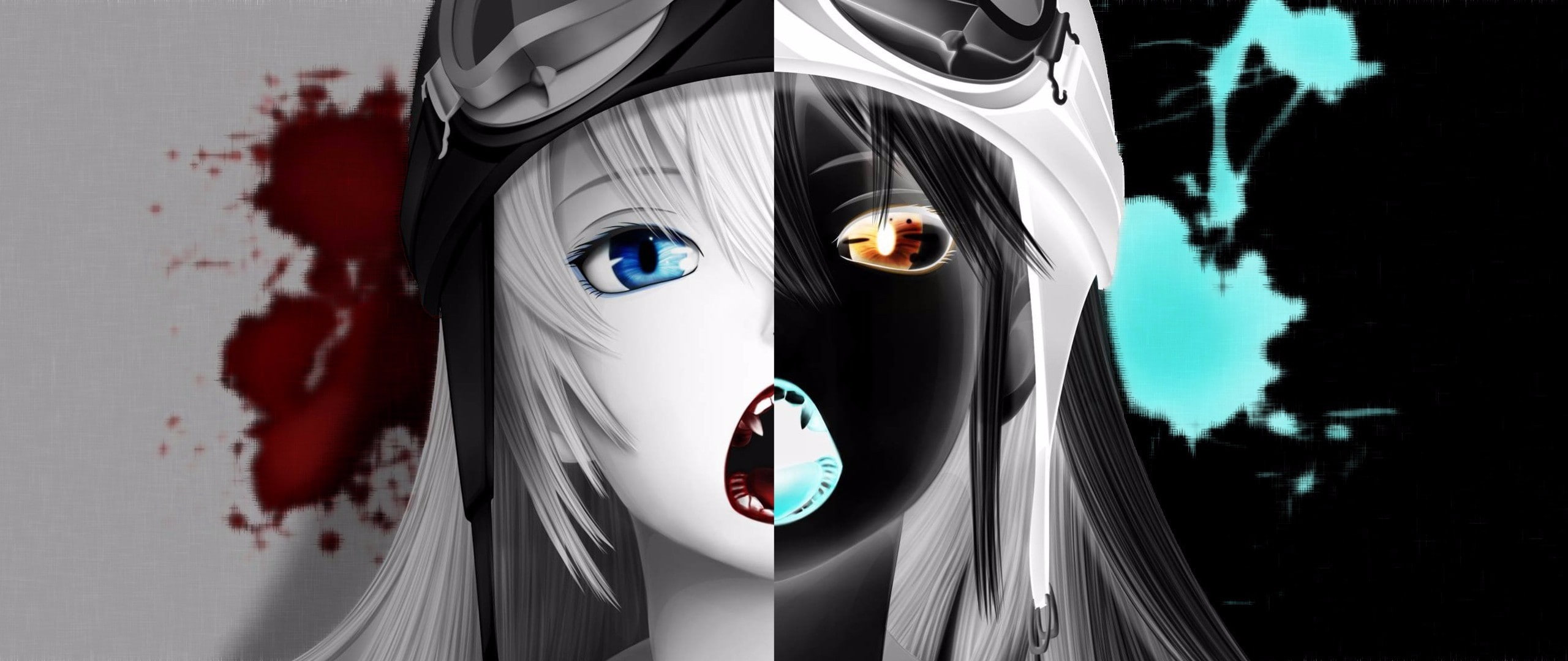 close-up, mask, looking at camera, human representation, anime, anime girls, creativity, obscured face, portrait, technology, 2K, Monogatari Series, multiple display, HD Wallpaper