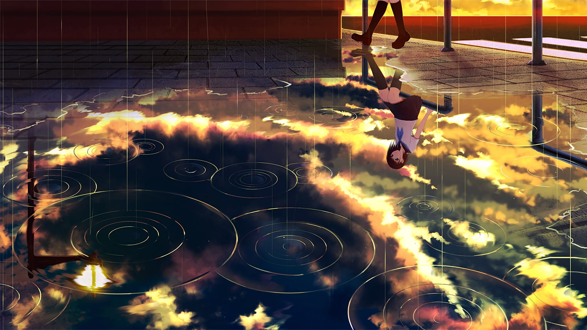 glowing, sunlight, glass, table, anime girls, nature, digital composite, city, clouds, original characters, directly above, technology, tie, glass - material, HD Wallpaper