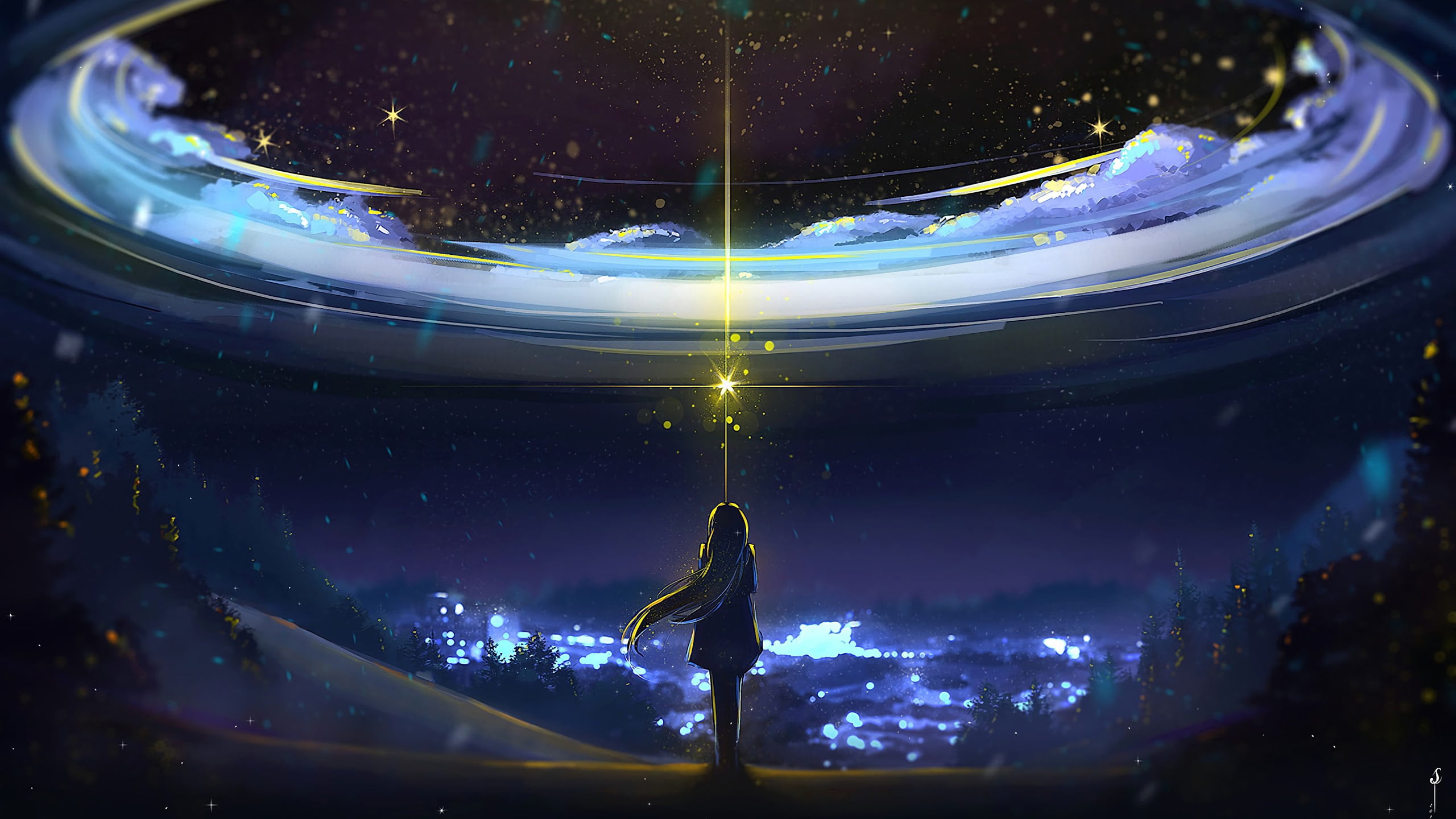 Scenery, 2K, Night, Anime, Sky, HD Wallpaper