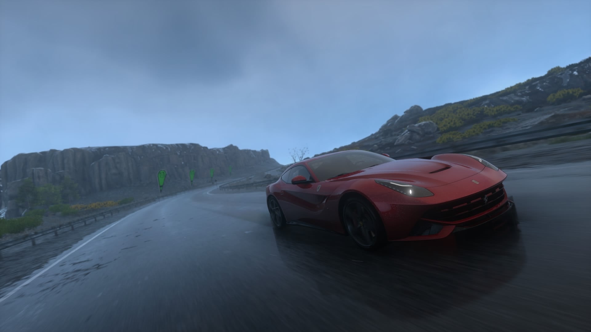F12 Berlinetta , cloud - sky, non-urban scene, transportation, land vehicle, red, coupe, no people, motion, road trip, Ferrari, beauty in nature, outdoors, HD Wallpaper
