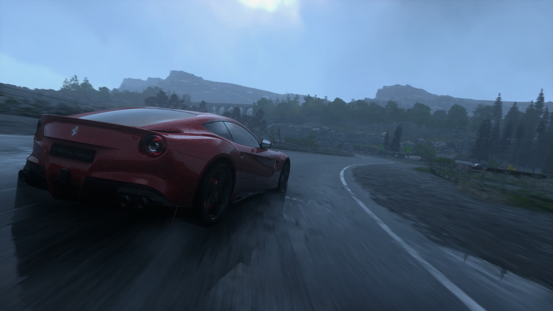 nature, mountain, transportation, outdoors, land vehicle, mountain range, travel, Driveclub, road, Ferrari, motion, tree, non-urban scene, environment, HD Wallpaper