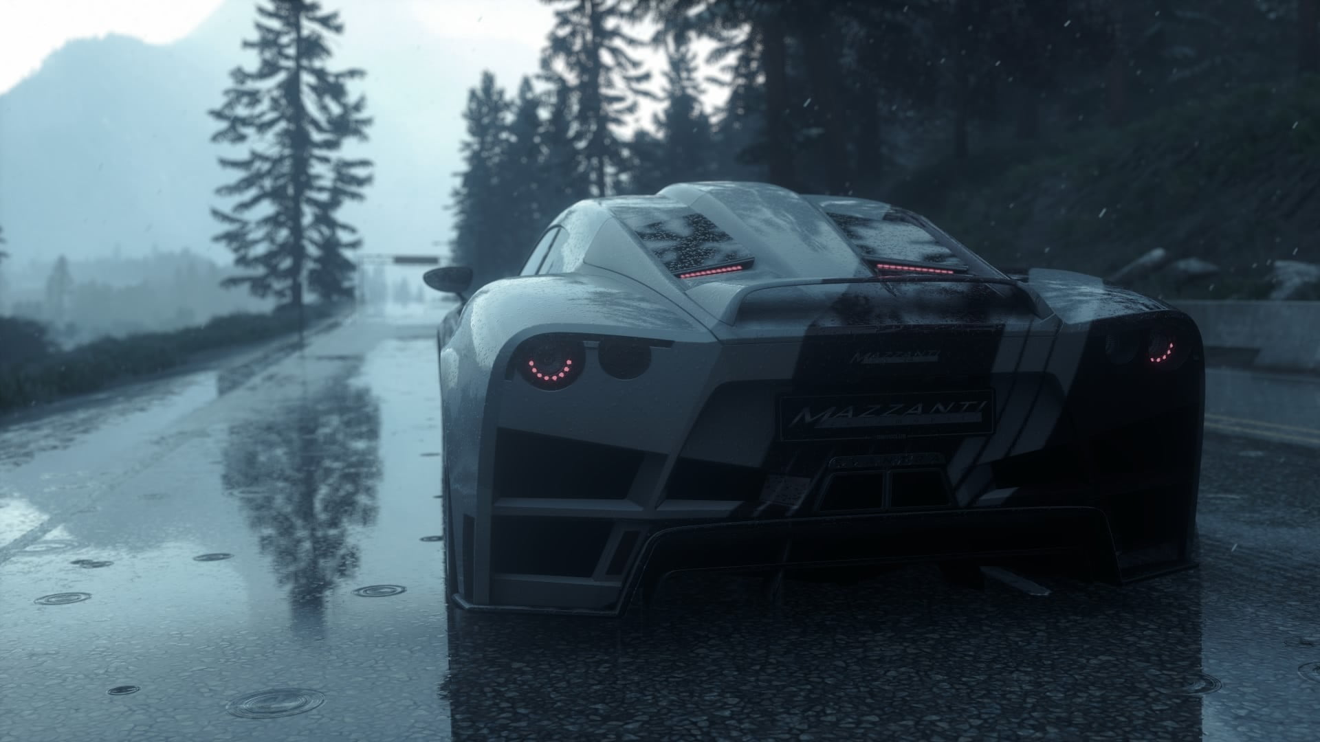 car, travel, Driveclub, land, cold temperature, Mazzanti, black, gray, no people, sports, text, snow, motor vehicle, tree, winter, 1080P, transportation, HD Wallpaper