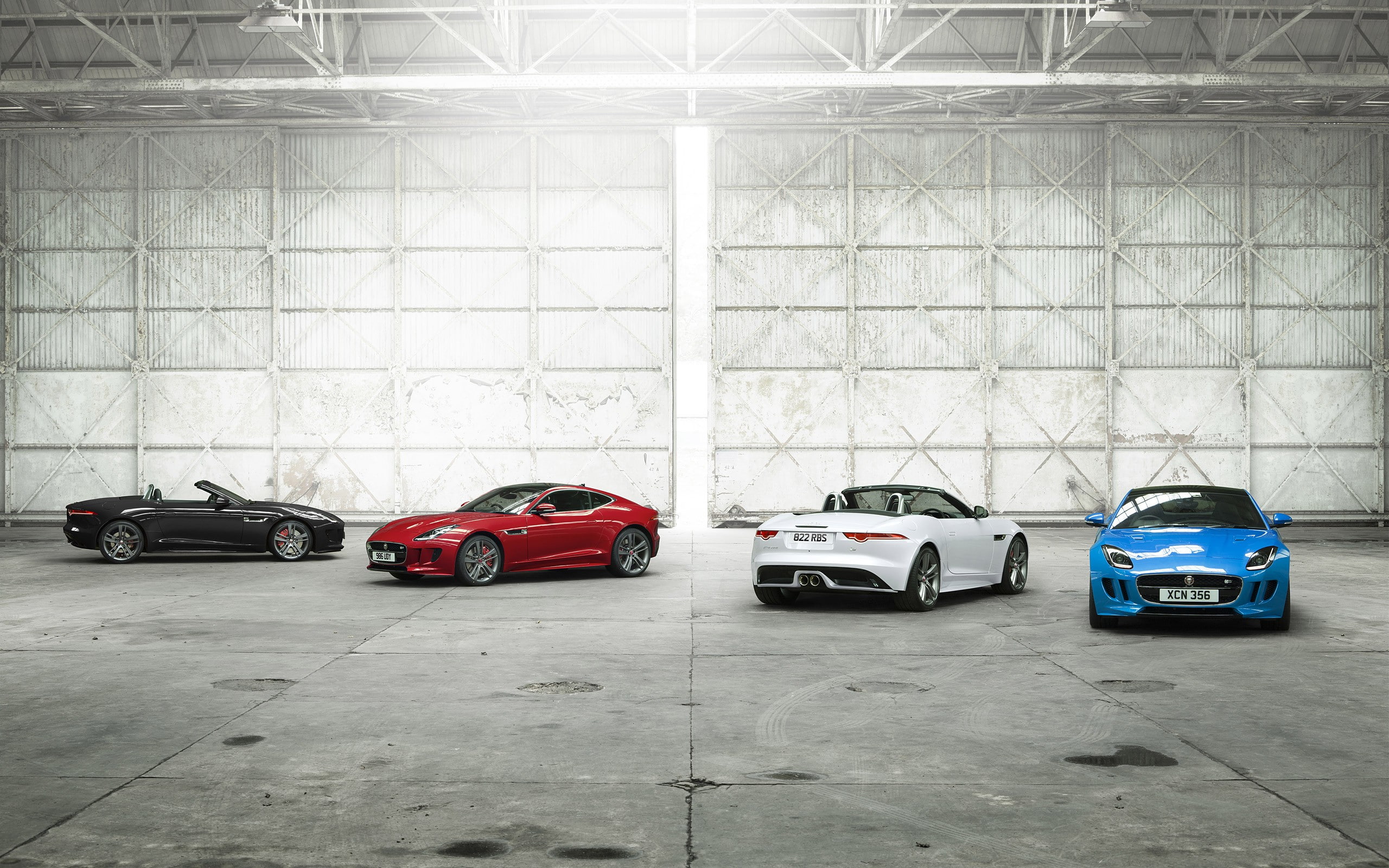 no people, in a row, city, 2K, day, large group of objects, garage, sports car, mode of transportation, land vehicle, architecture, parking lot, Jaguar F-Type, HD Wallpaper