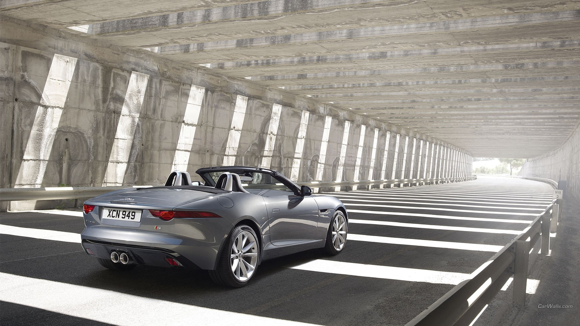 British cars, architecture, road, built structure, sunlight, outdoors, Jaguar F-Type, 1080P, sign, day, shadow, luxury, no people, motor vehicle, architectural column, HD Wallpaper