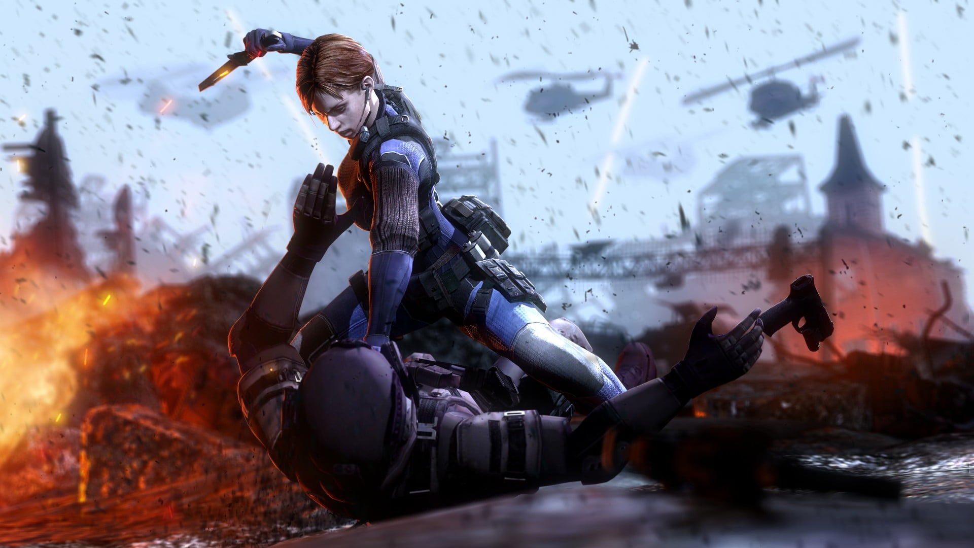 activity, women, casual clothing, young adult, day, clothing, holding, 1080P, weapon, lifestyles, smoke - physical structure, full length, Resident Evil 6, HD Wallpaper