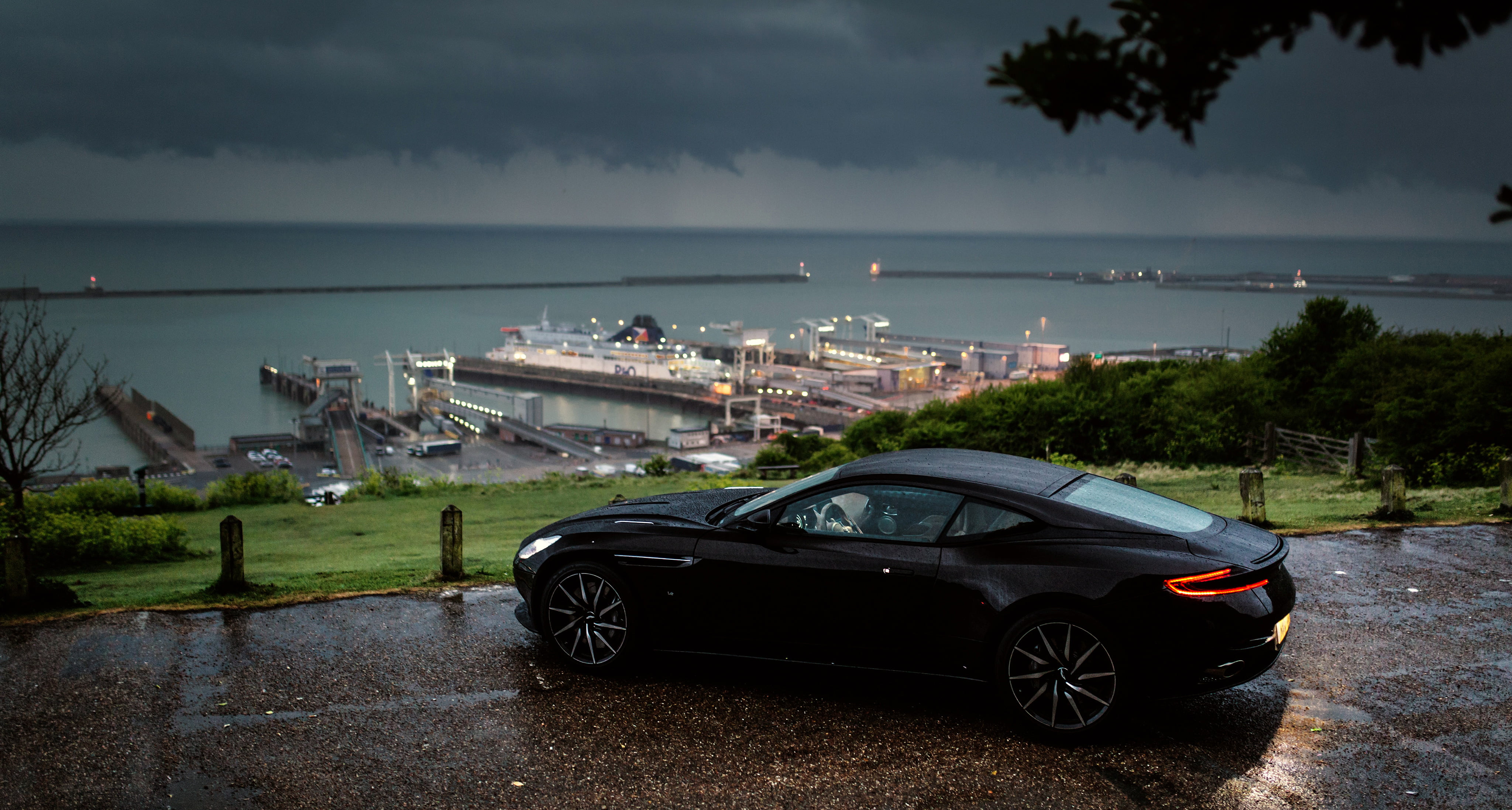 architecture, motor vehicle, water, city, 4K, aston martin, nautical vessel, nature, land vehicle, aston martin db11, cars, cloud - sky, car, built structure, HD Wallpaper