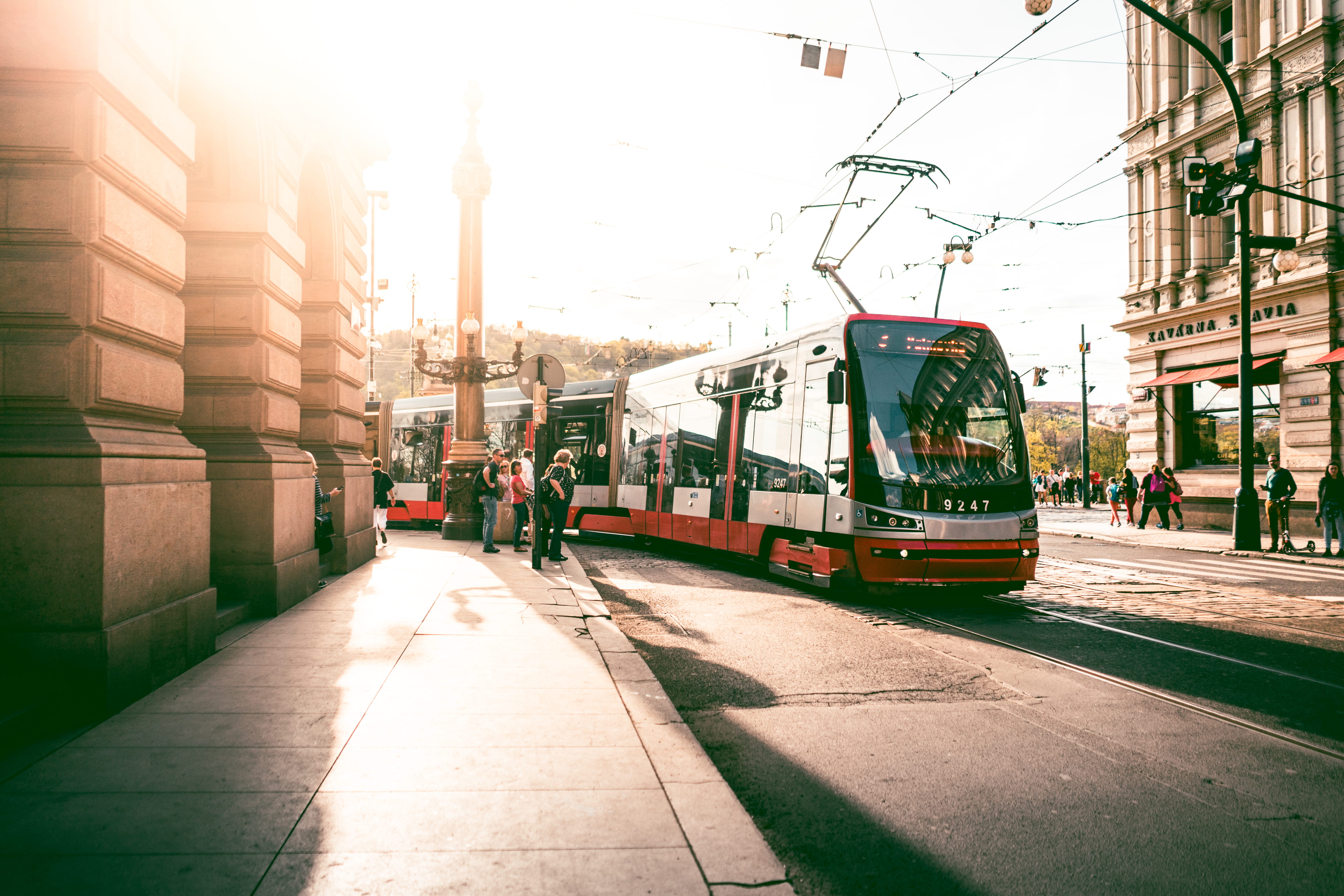 sunlight, transportation, sun, rail transportation, streets, evening, old town, golden hour, railroad track, land vehicle, building exterior, tram, 4K, HD Wallpaper