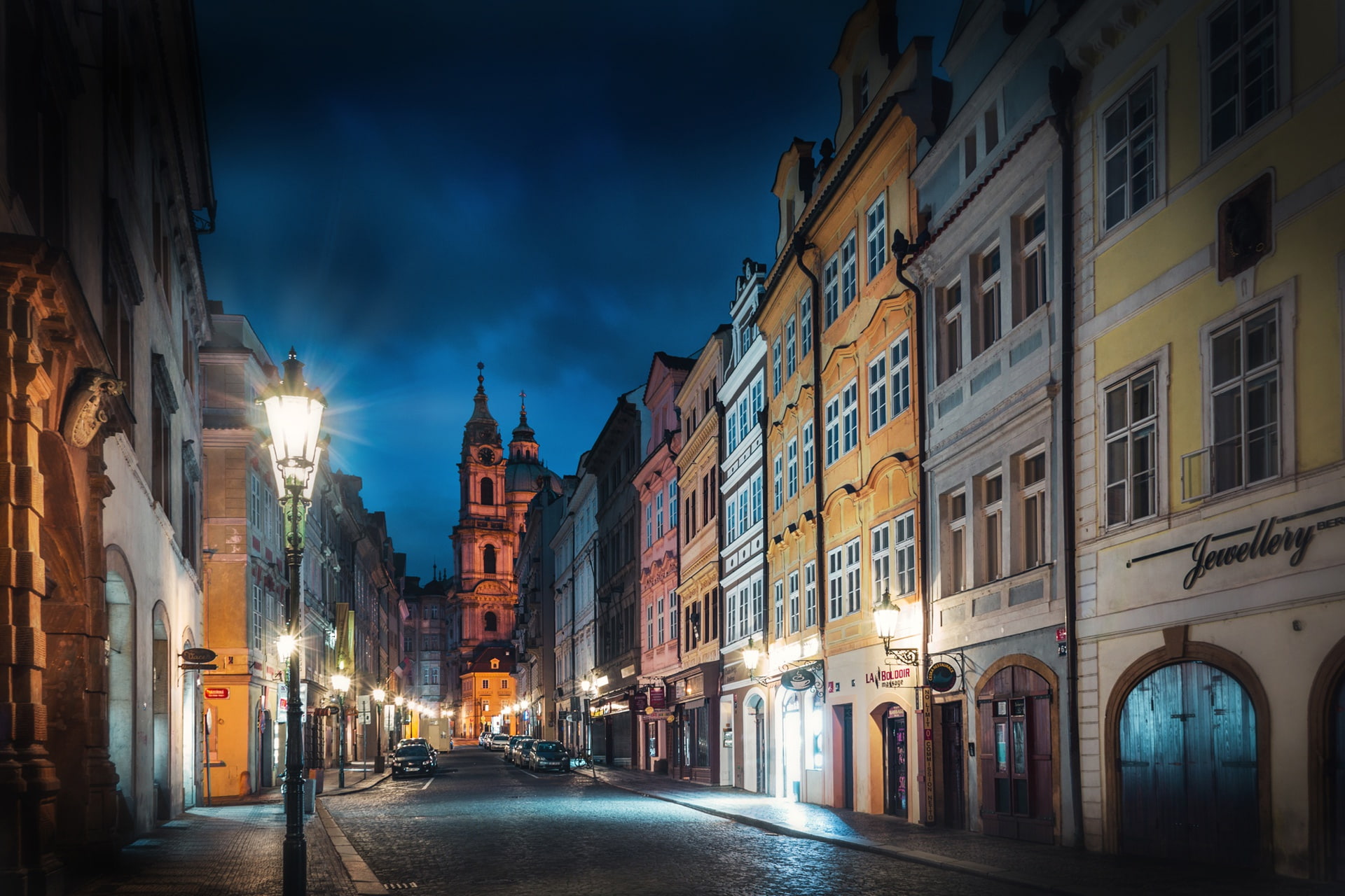 street, 1080P, building, night city, bridge, lights, home, Czech Republic, Prague, HD Wallpaper