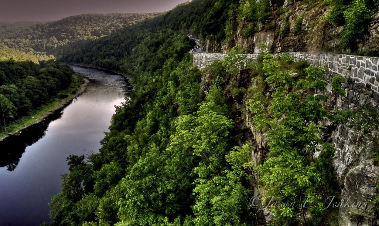 scenics, nest, pike county, body, river, green Color, port jervis, deer park, photomatix pro, HDR, green, nature, mountain, eddy, tree, outdoors, beside, HD Wallpaper