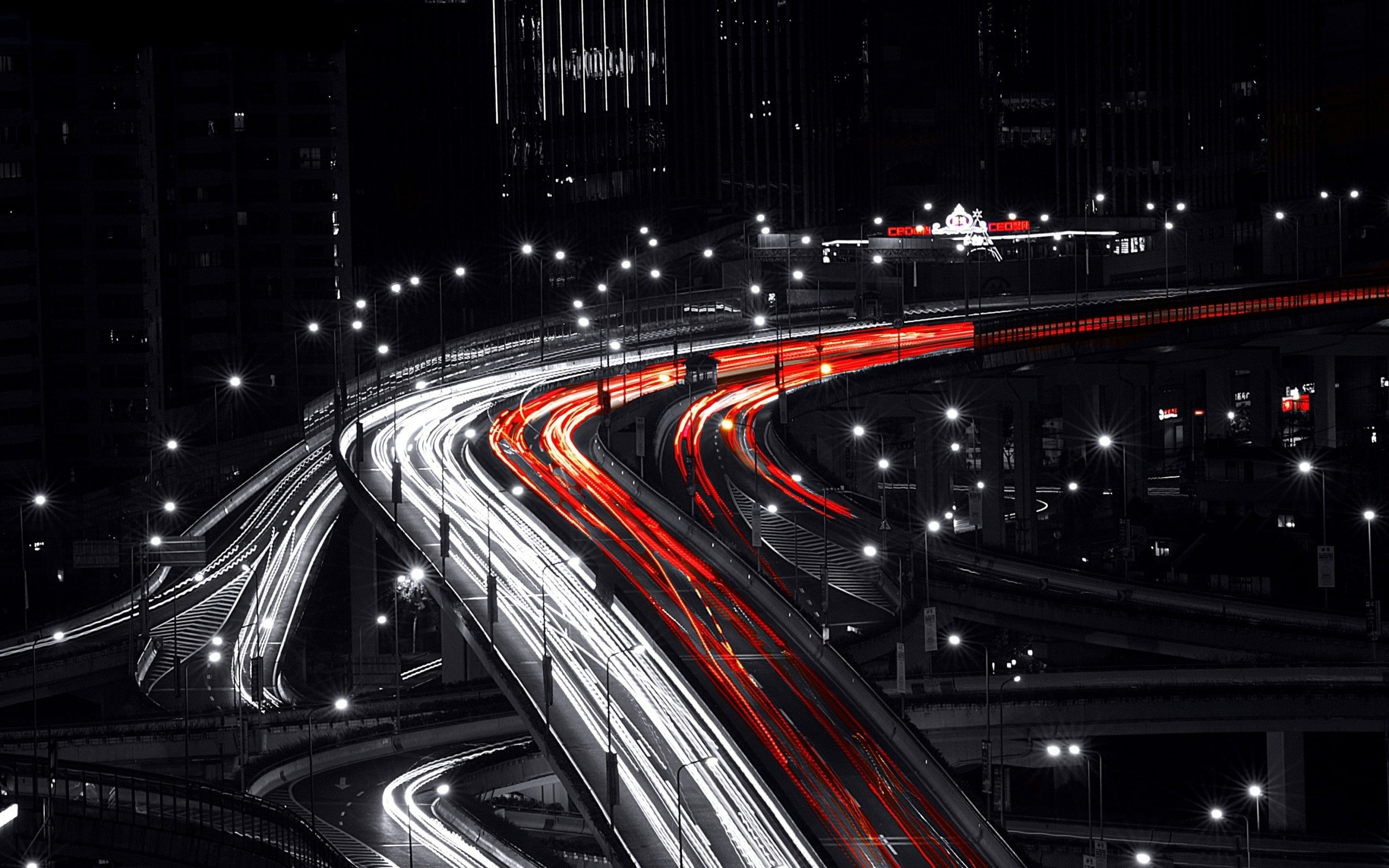 photo, 2K, car, time, photography, timelapse, hd, taillights, headlamps, red, lapse, white, HD Wallpaper