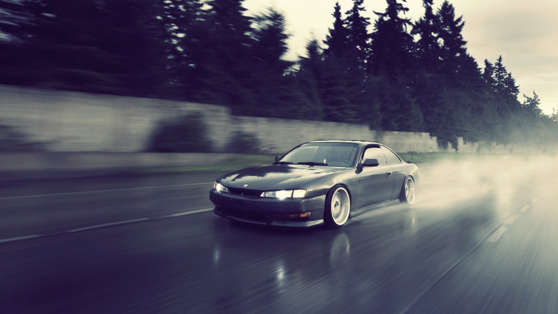 vehicle, car, Nissan Silvia S14, wet, Silvia, 1080P, road, Nissan, HD Wallpaper