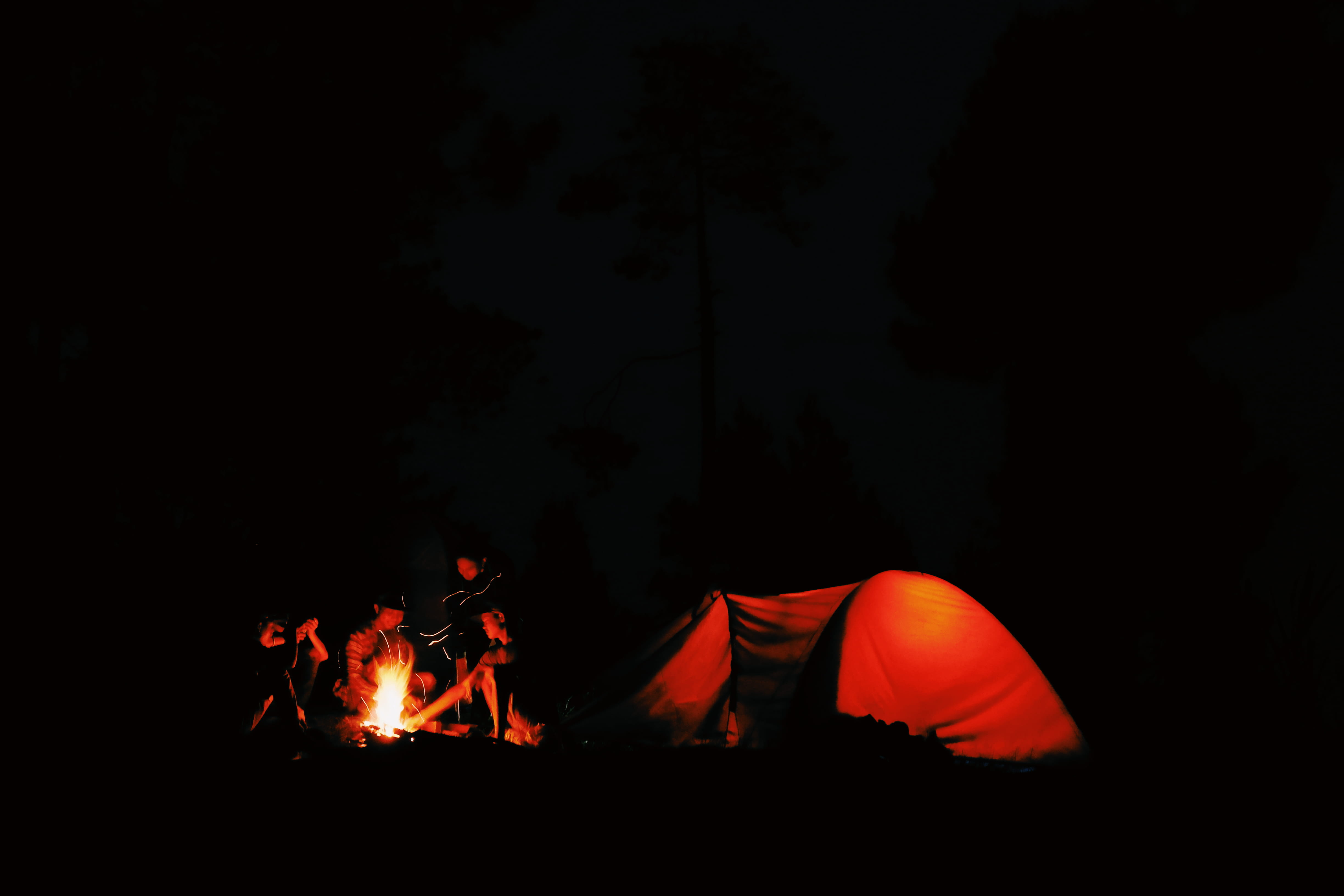burning, outdoors, mountain, camp, dark, black color, orange color, black background, night, fire - natural phenomenon, environment, gunung putri, nature, HD Wallpaper