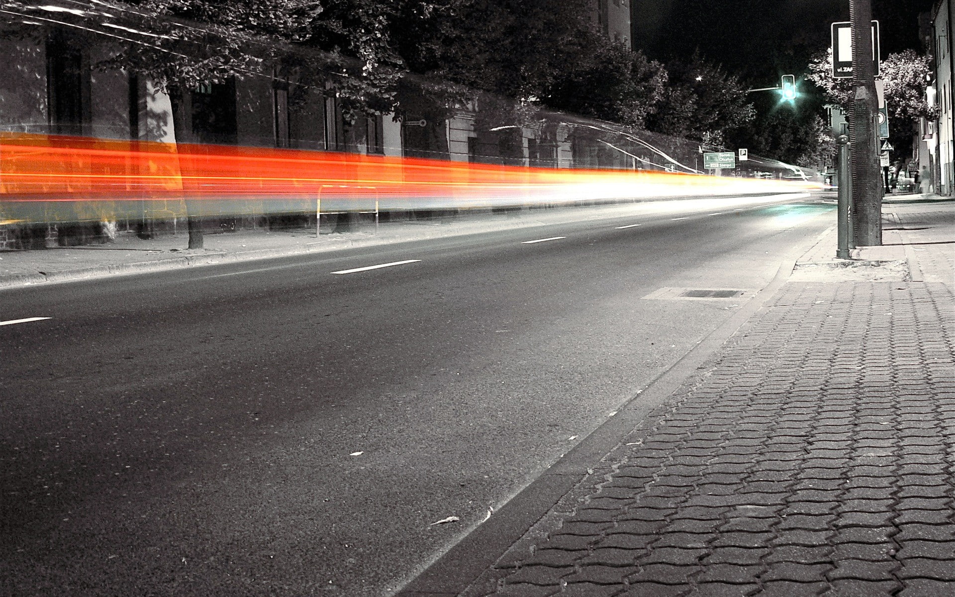road, light trails, 1080P, selective coloring, long exposure, city, HD Wallpaper