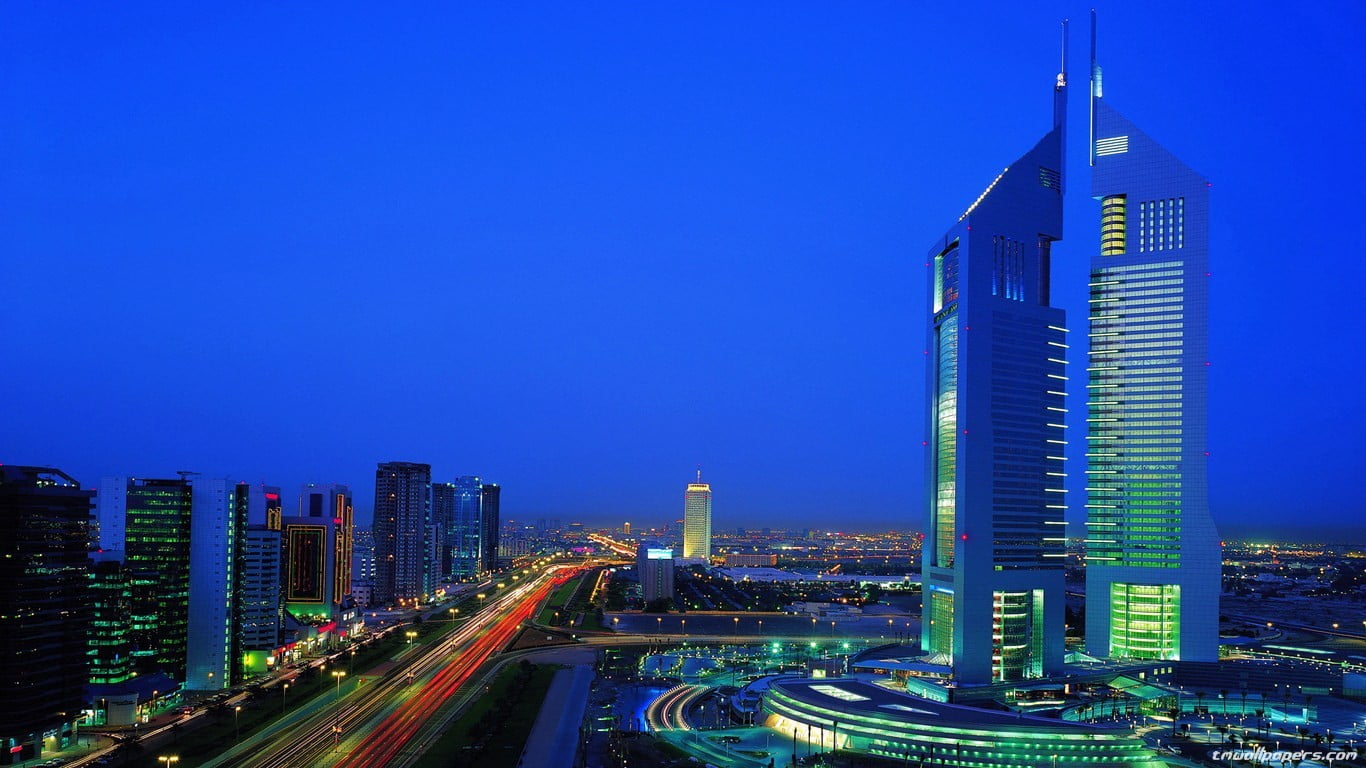 building, built structure, multiple lane highway, tower, architecture, blue, travel destinations, skyscraper, transportation, outdoors, building exterior, HD Wallpaper