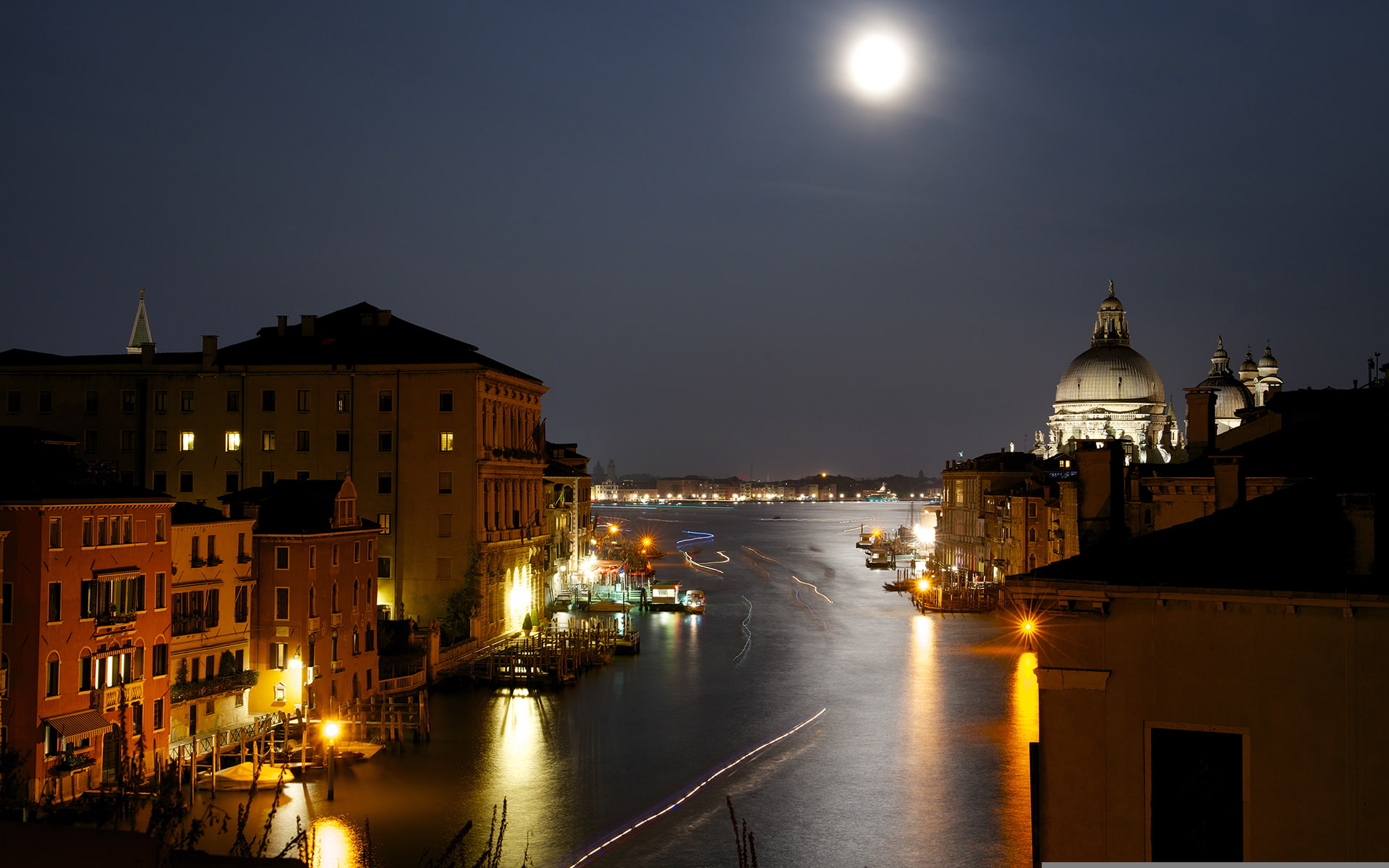 hd, cityscape, italy, night, canal, venice, moonlight, buildings, timelapse, 1080P, lights, HD Wallpaper