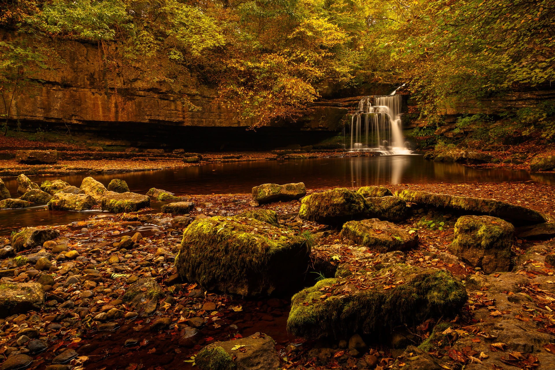 photography, time, change, autumn, plant, waterfall, backgrounds, tranquil Scene, leaf, falling, famous Place, flowing, clear, tree, scenics - nature, park - Man Made Space, HD Wallpaper