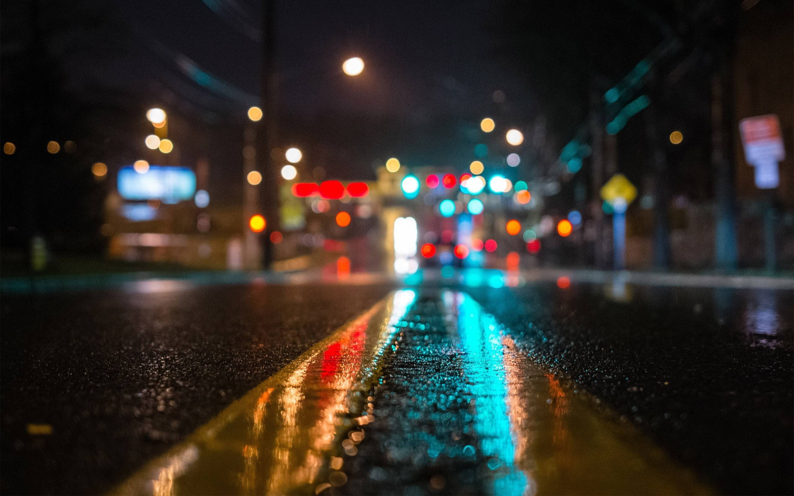 2K, night, street, road, bokeh, lights, cityscape, HD Wallpaper