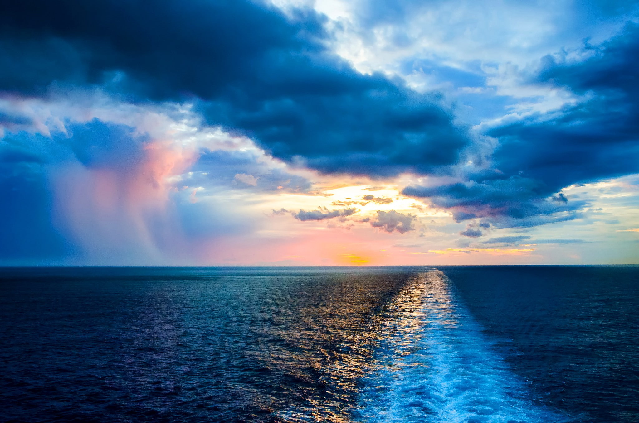 Ocean, Nature, waves, Sunset, horizon, sky, 1080P, Atlantic, clouds, water, HD Wallpaper