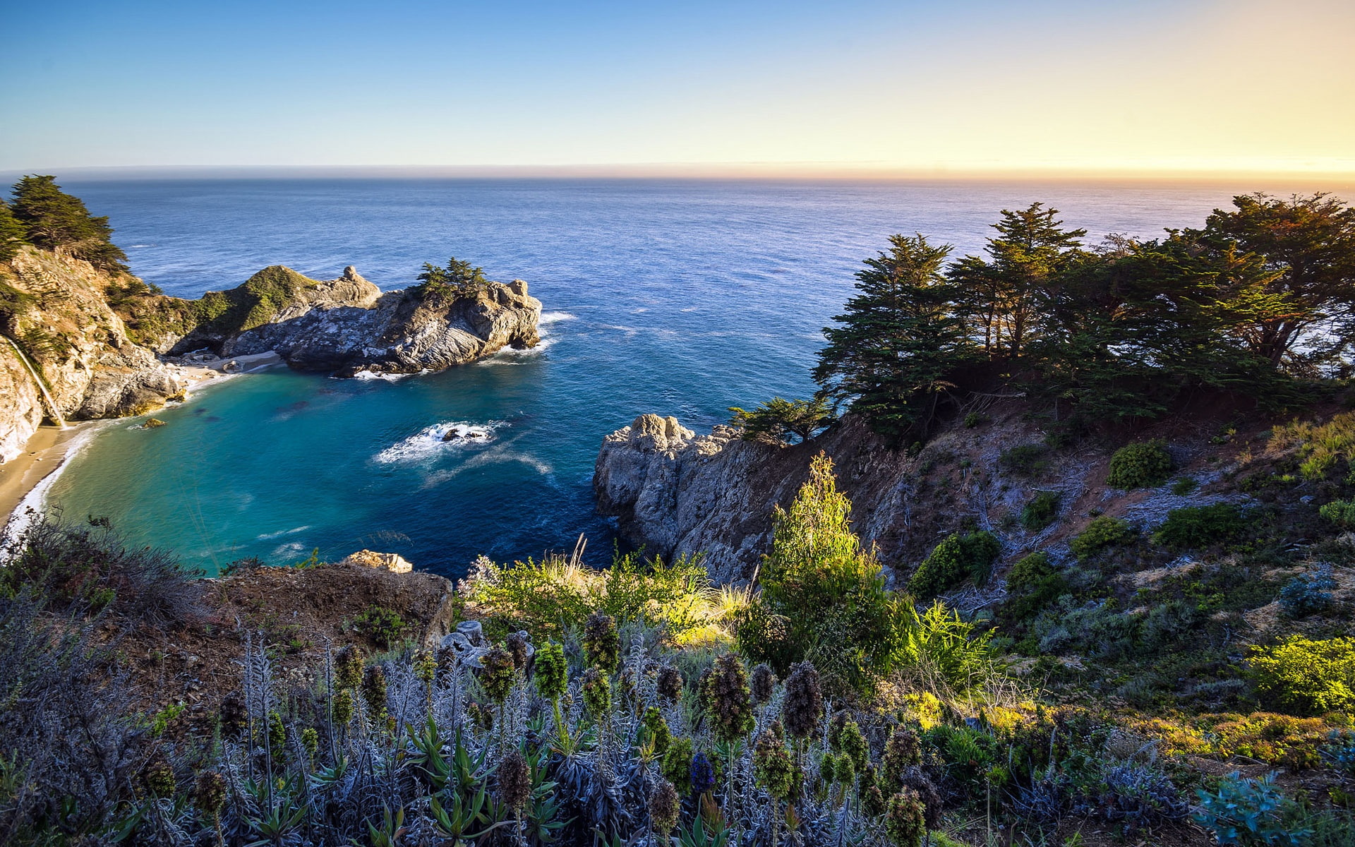 Bay, 1080P, Rocks, top, Nature, Ocean, California, US, view, HD Wallpaper